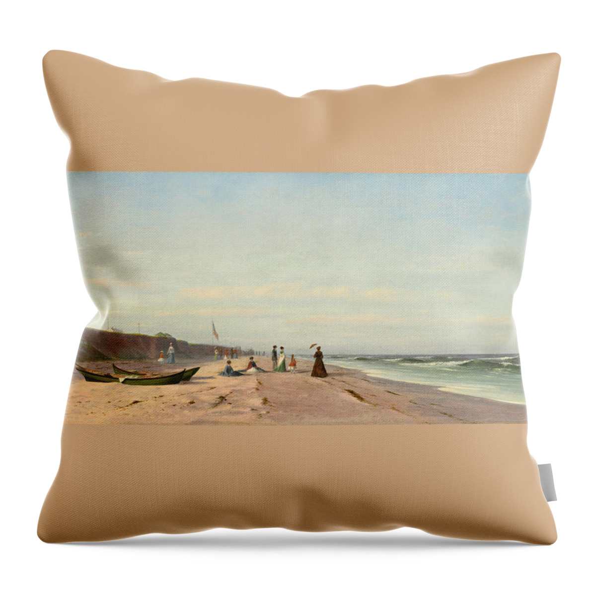 Francis Augustus Silva Throw Pillow featuring the painting The Beach at Long Branch New Jersey by Francis Augustus Silva