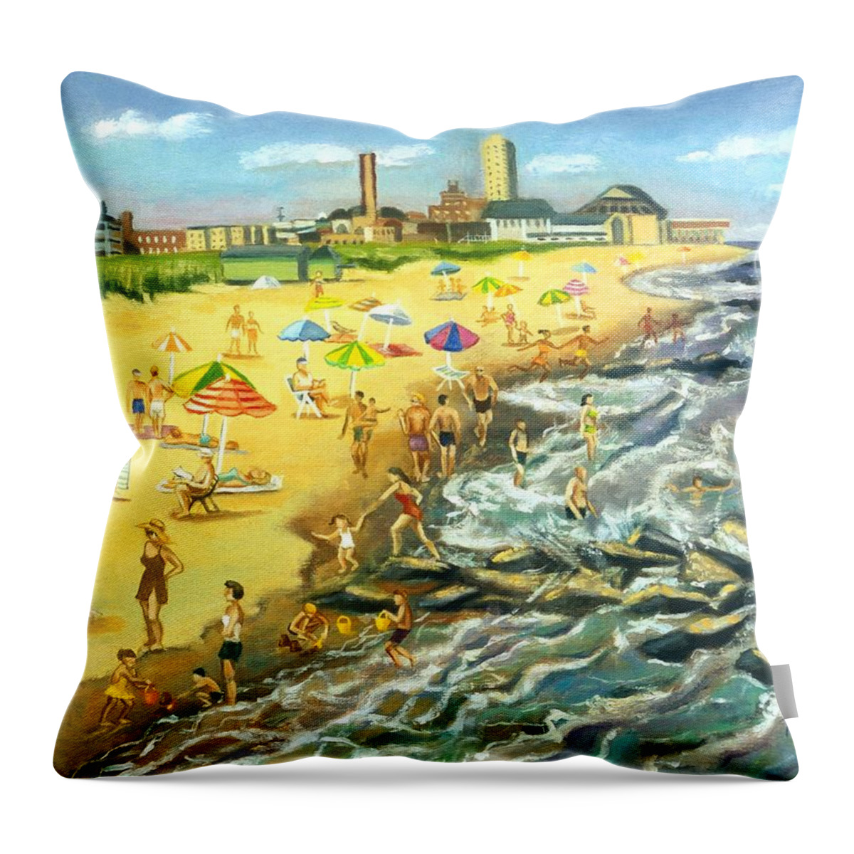 Beach Throw Pillow featuring the painting The Beach At Ocean Grove by Madeline Lovallo