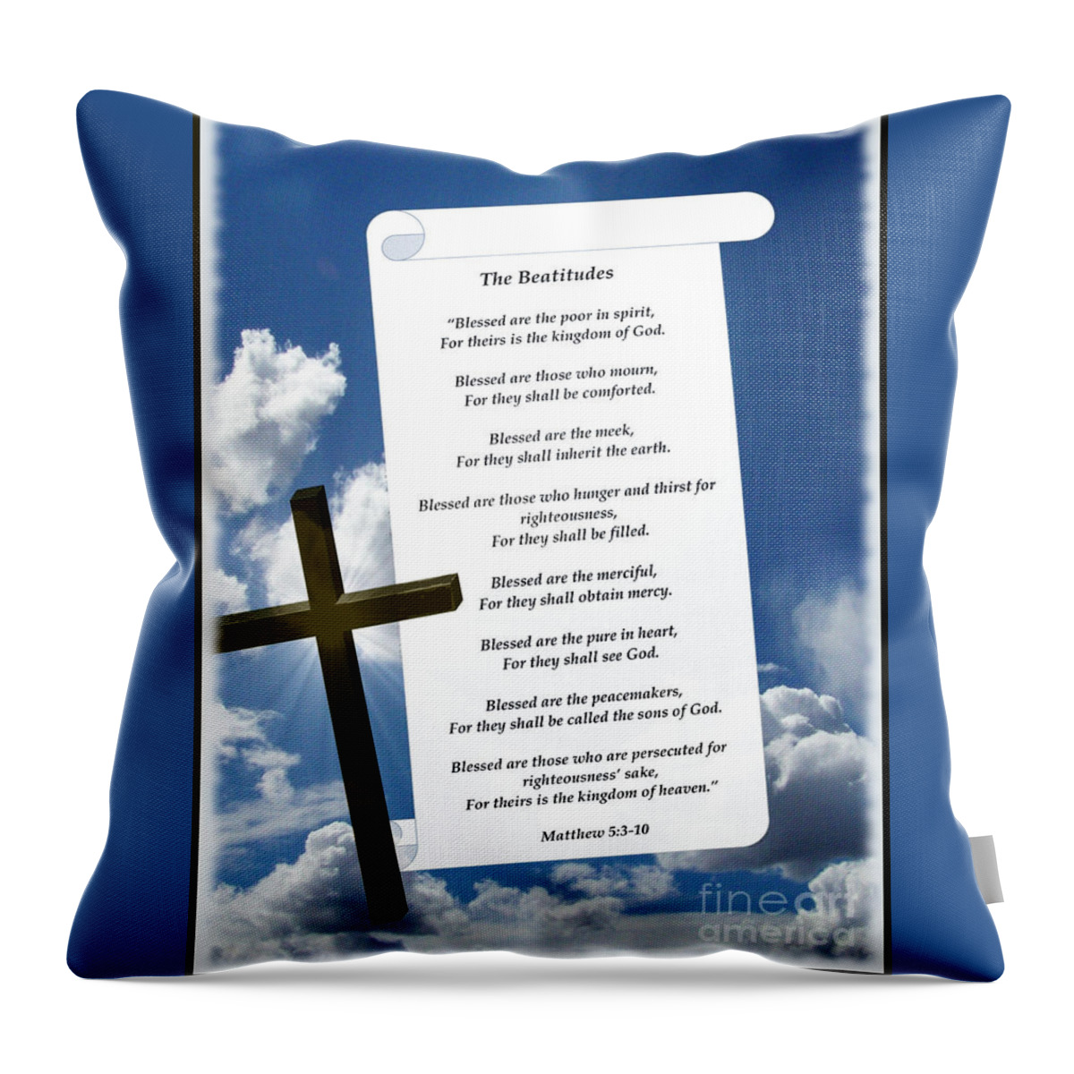 Scripture Throw Pillow featuring the digital art The Beatitudes and Cross by Charles Robinson