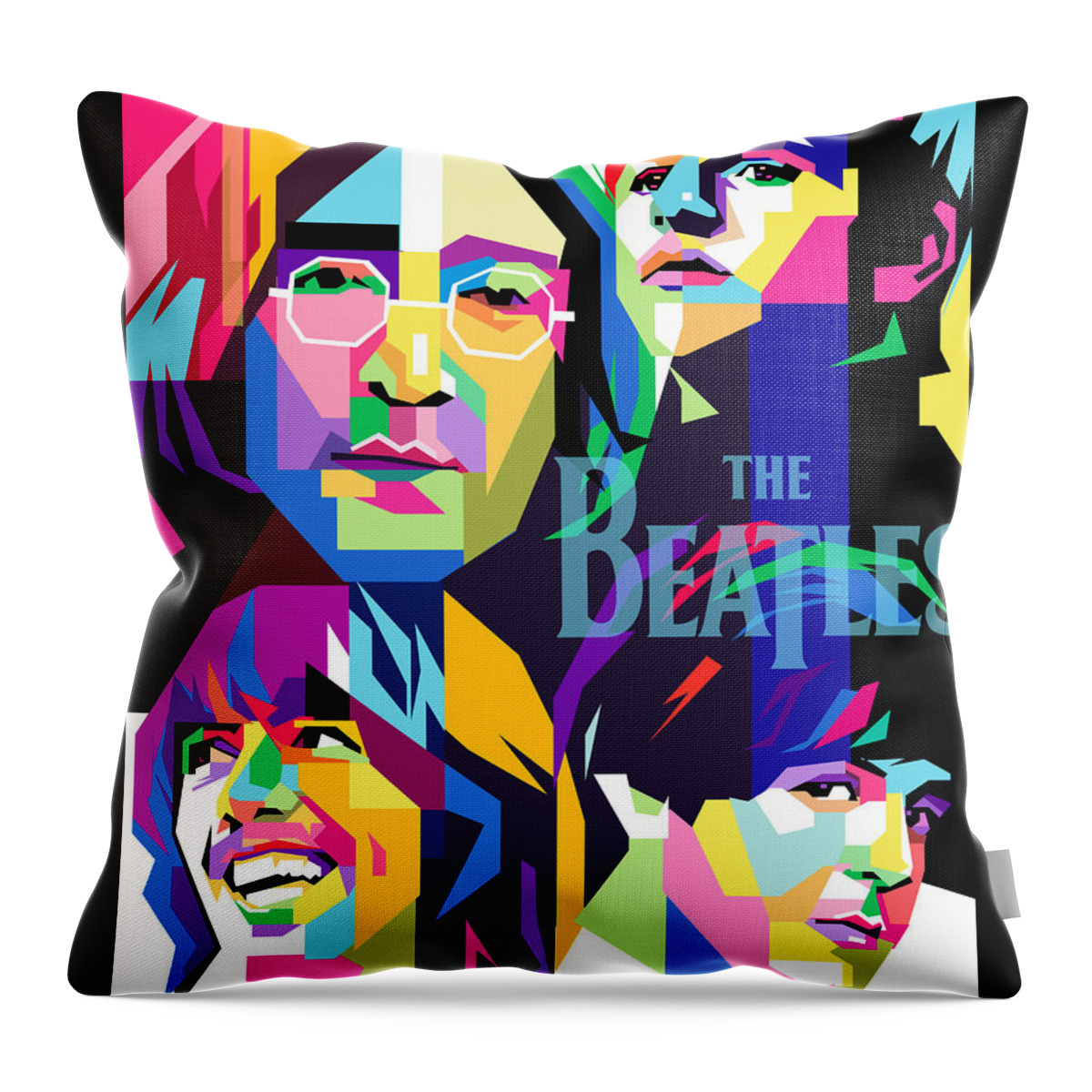 The Beatles Throw Pillow featuring the digital art The Beatles on WPAP Pop Art by Ahmad Nusyirwan