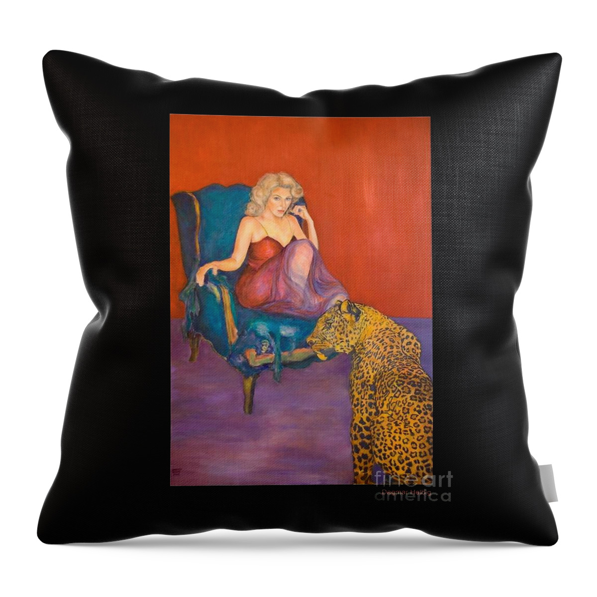 Beauty And Beast Throw Pillow featuring the painting The Beauty And The Beast by Dagmar Helbig