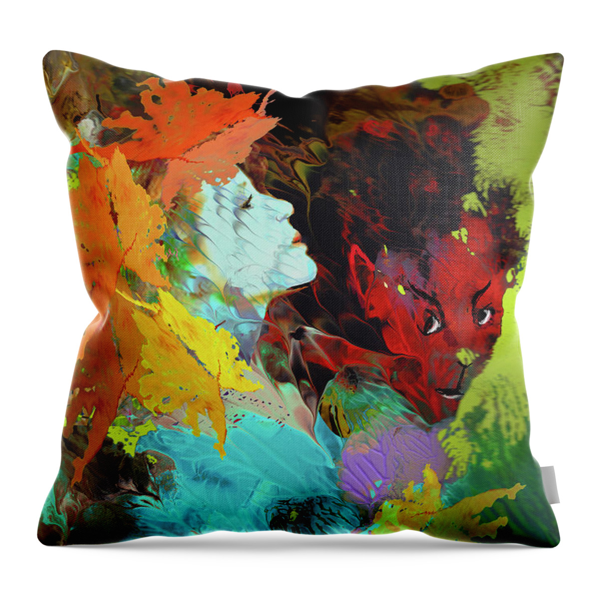 Love Throw Pillow featuring the painting The Beauty and The Beast by Miki De Goodaboom