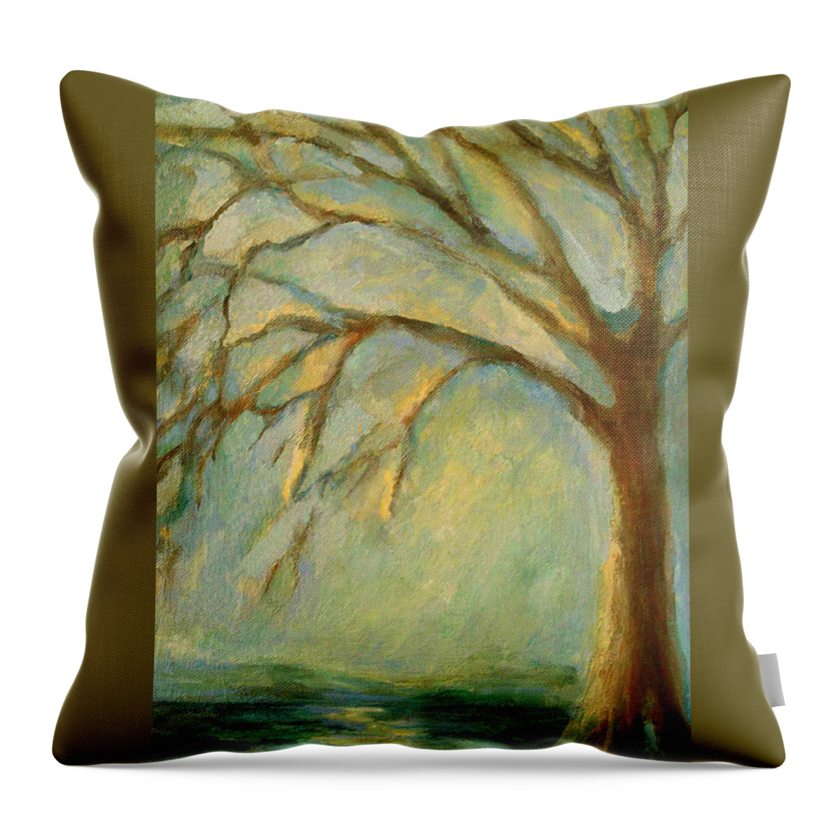 Tree Throw Pillow featuring the painting The Beauty of Sunlight by Mary Wolf