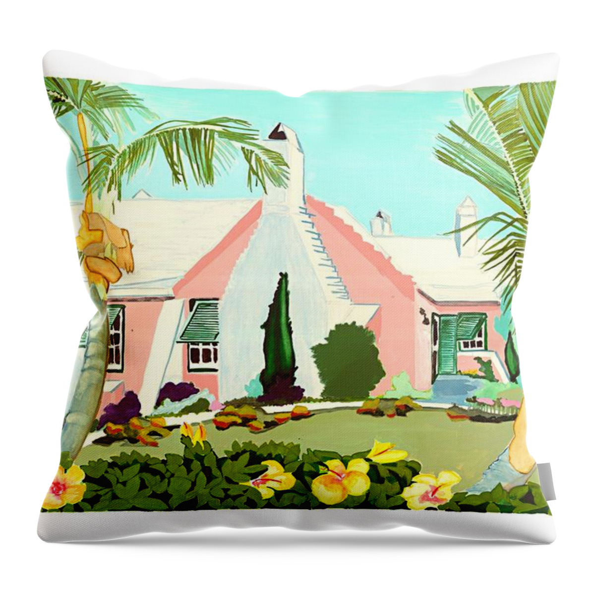 Historic Architecture Throw Pillow featuring the painting The Bermuda Cottage by Joan Cordell