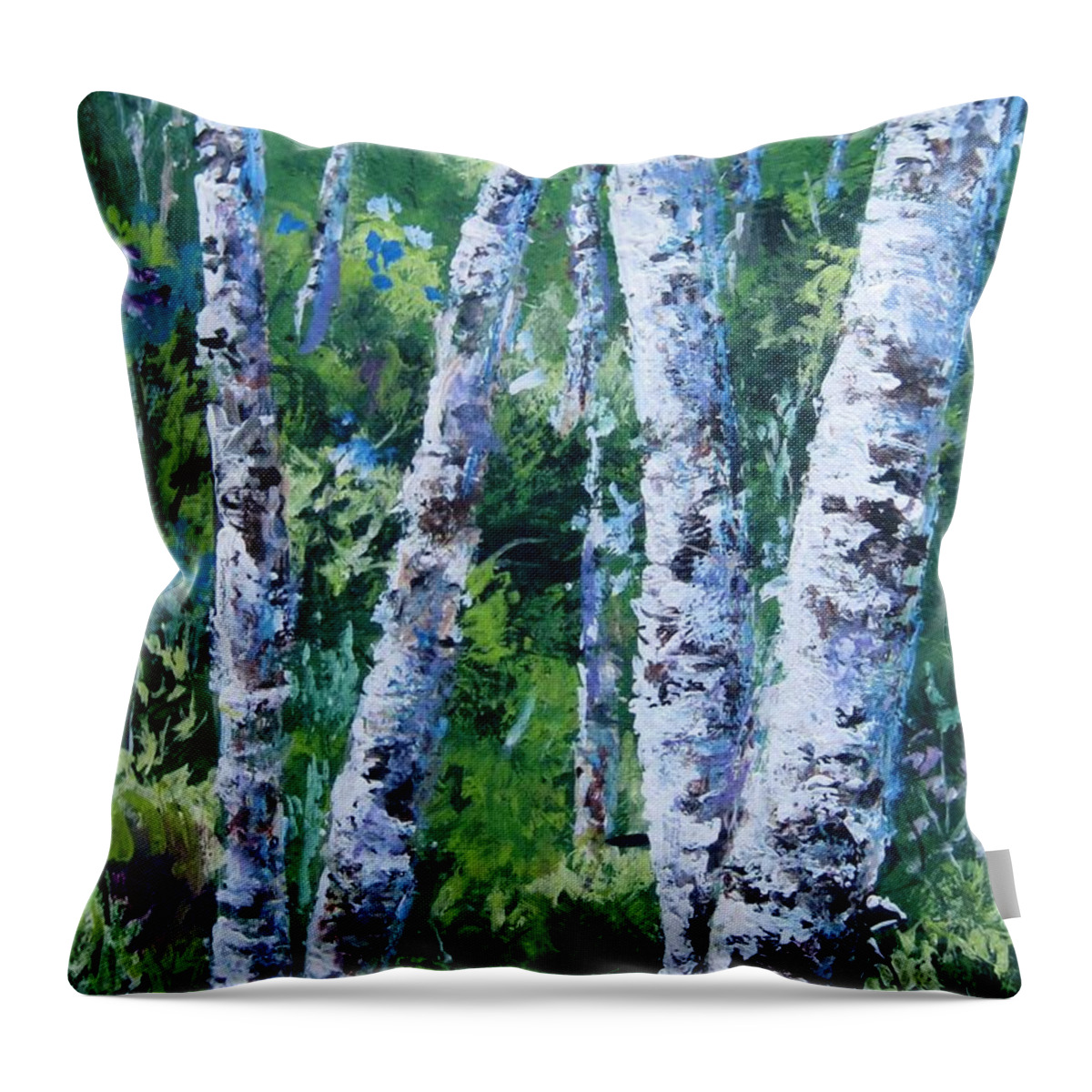 Birch Trees Throw Pillow featuring the painting The Birches by Megan Walsh