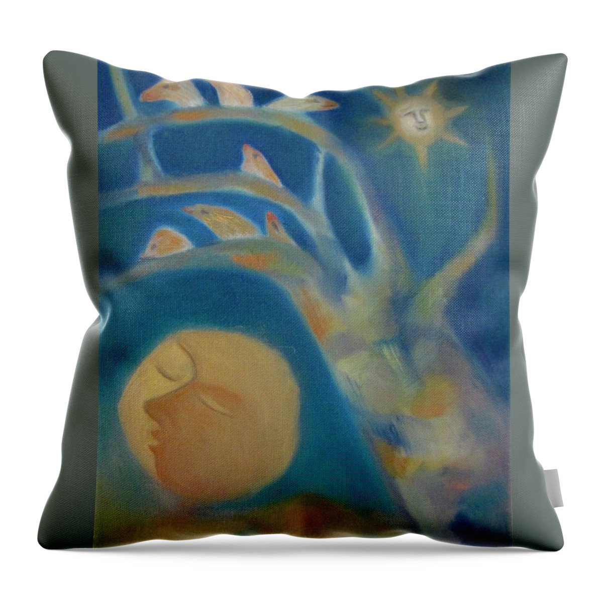 Oil Painting Throw Pillow featuring the painting The Bird Tree by Suzy Norris