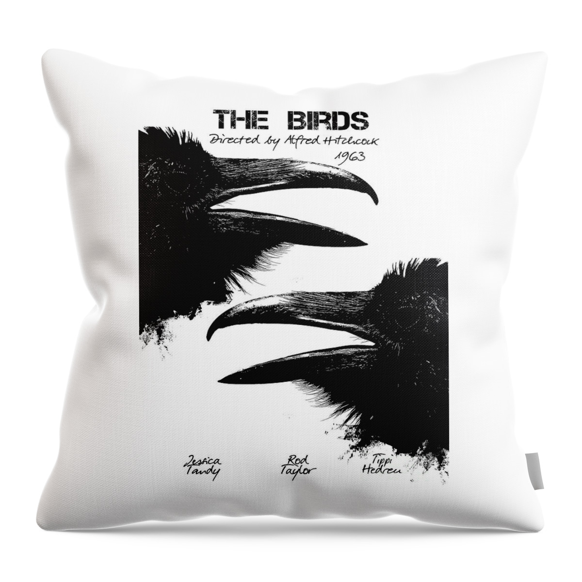 Film Poster Throw Pillow featuring the digital art The Birds by Alfred Hitchcock by Justyna Jaszke JBJart
