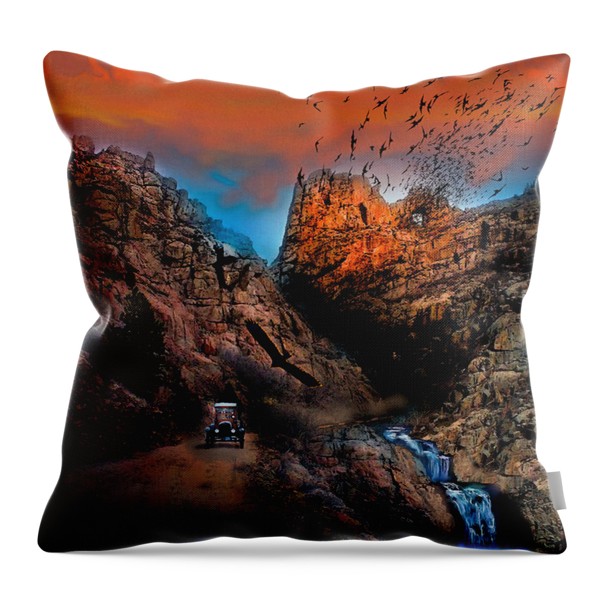 Spooky Throw Pillow featuring the digital art The Birds of Window Rock by J Griff Griffin