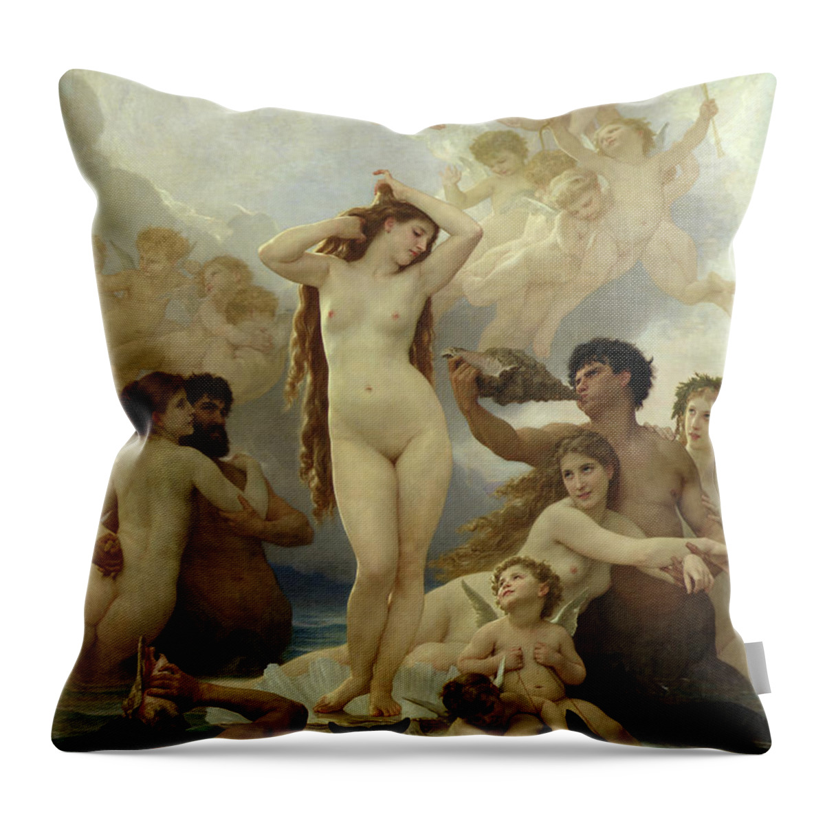 The Throw Pillow featuring the painting The Birth of Venus by William-Adolphe Bouguereau