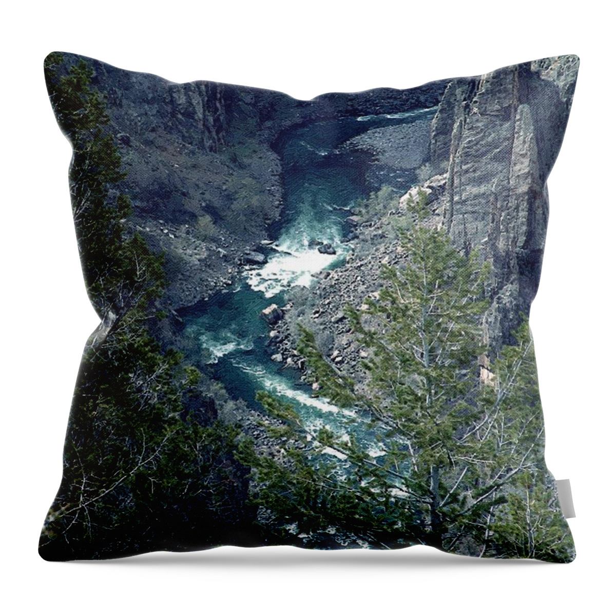 Canyon Throw Pillow featuring the painting The Black Canyon of the Gunnison by RC DeWinter