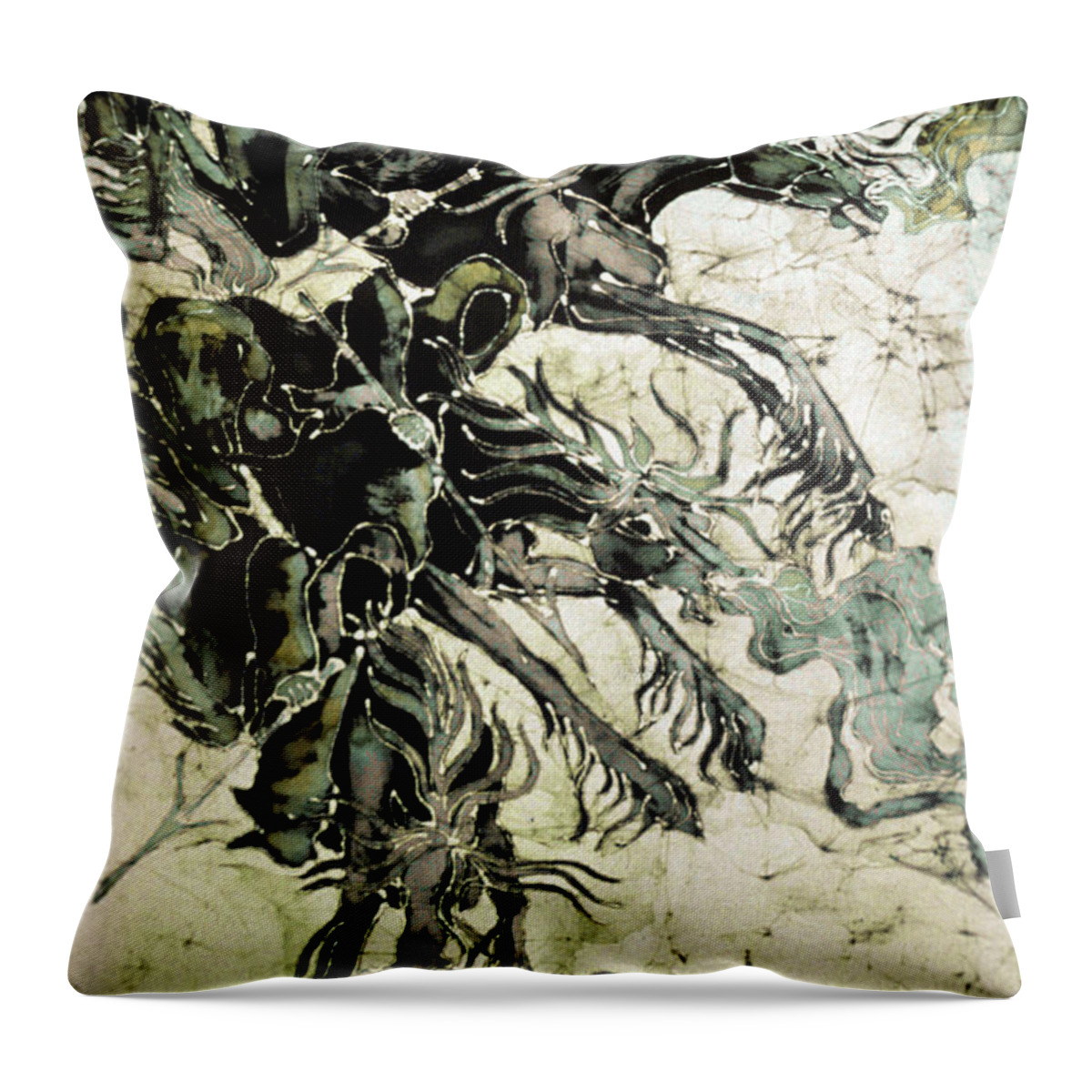 Fantasy Throw Pillow featuring the tapestry - textile The Black Riders Descend by Carol Law Conklin