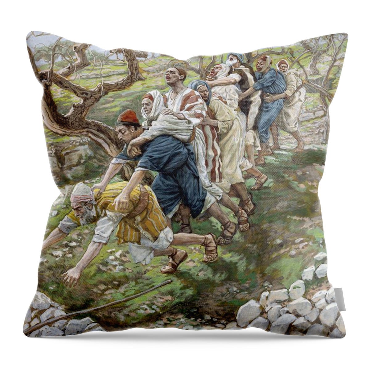 Sight Throw Pillow featuring the painting The Blind Leading the Blind by Tissot