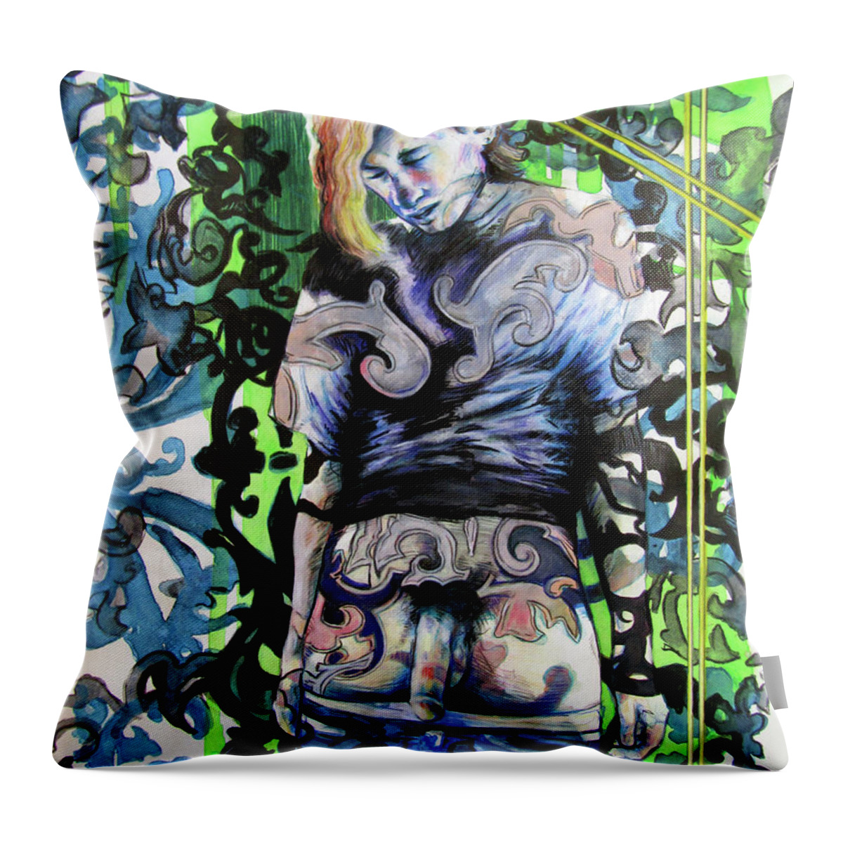 Blonde Boy Throw Pillow featuring the painting The Blond Bomber by Rene Capone