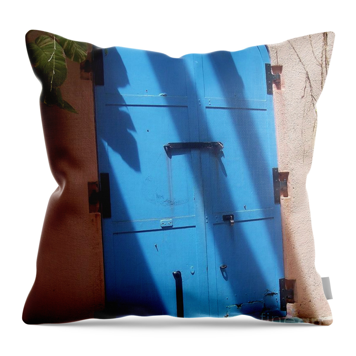 Architecture Throw Pillow featuring the photograph The Blue Door by Debbi Granruth