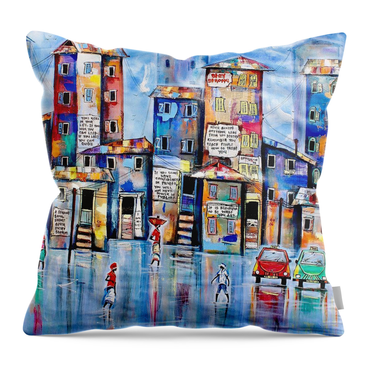Africa Throw Pillow featuring the painting The Blue Line by Appiah Ntiaw