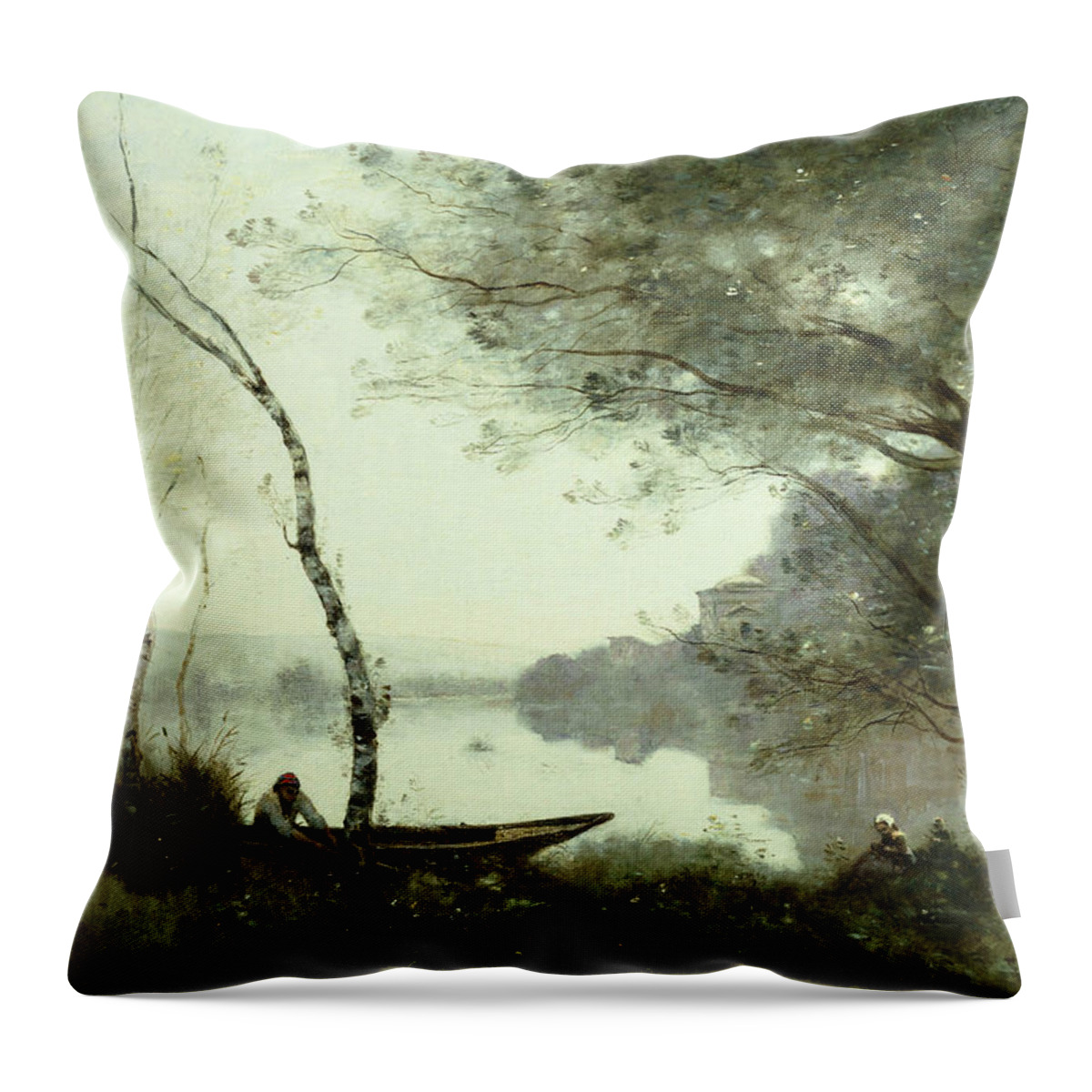 Jean-baptiste-camille Corot Throw Pillow featuring the painting The Boatman of Mortefontaine by Jean-Baptiste-Camille Corot