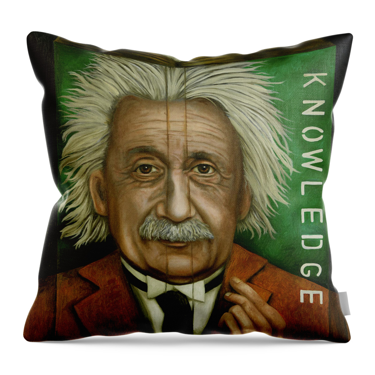Einstein Throw Pillow featuring the painting The Book Of Knowledge by Leah Saulnier The Painting Maniac