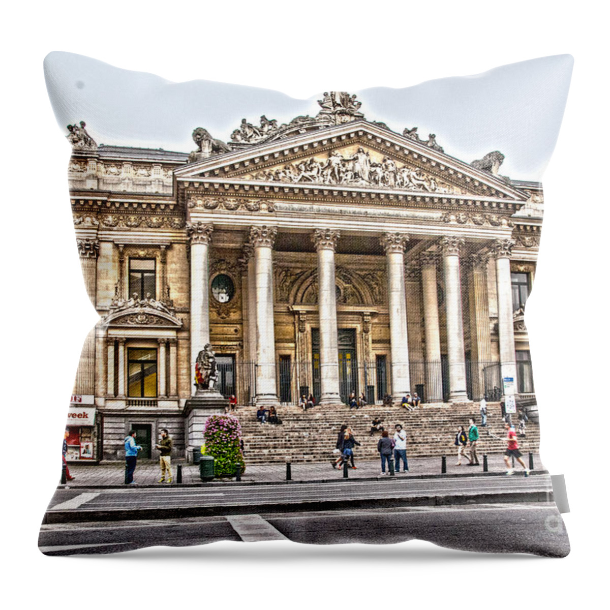 Architecture Throw Pillow featuring the photograph The Bourse in Brussels by Pravine Chester