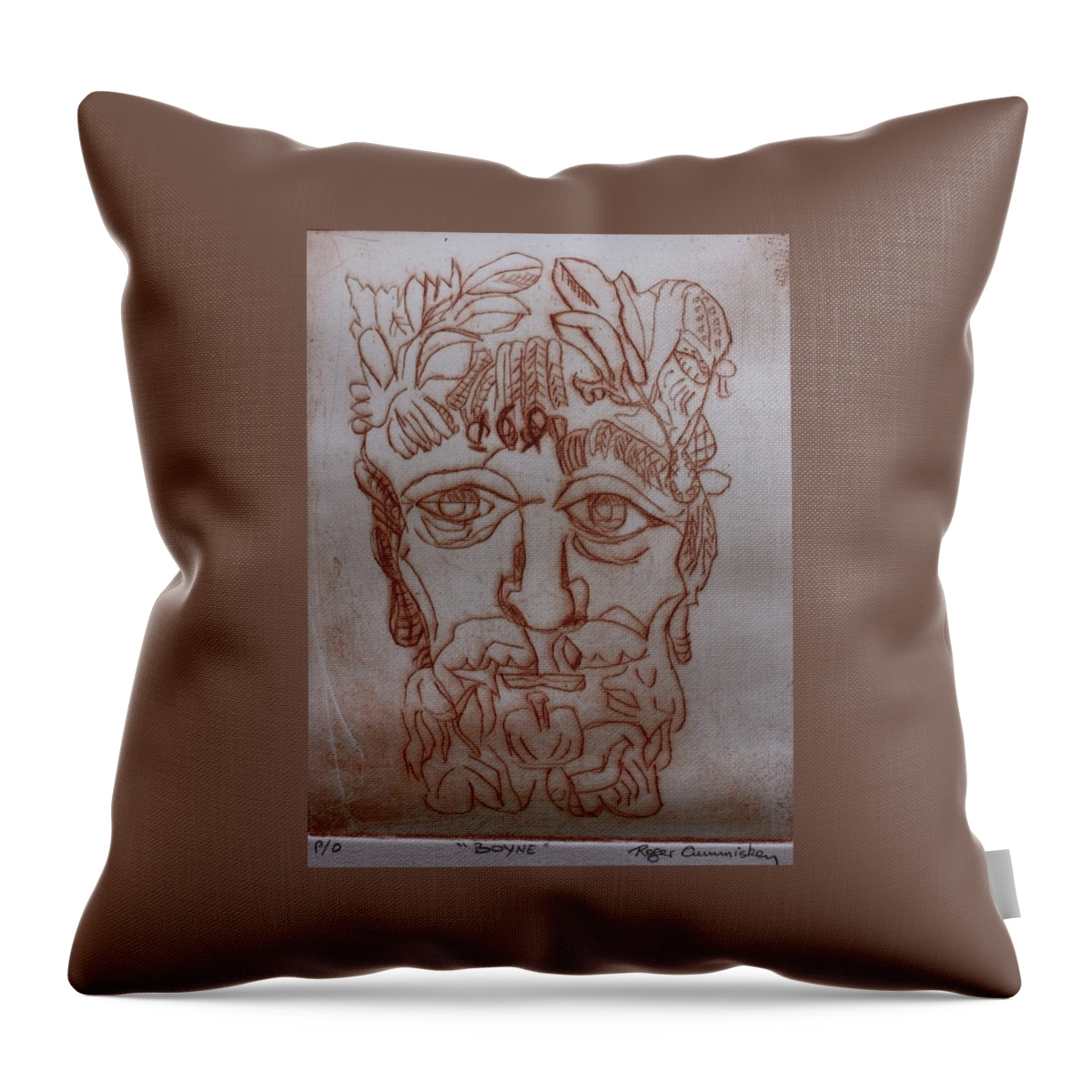River Throw Pillow featuring the drawing The Boyne by Roger Cummiskey