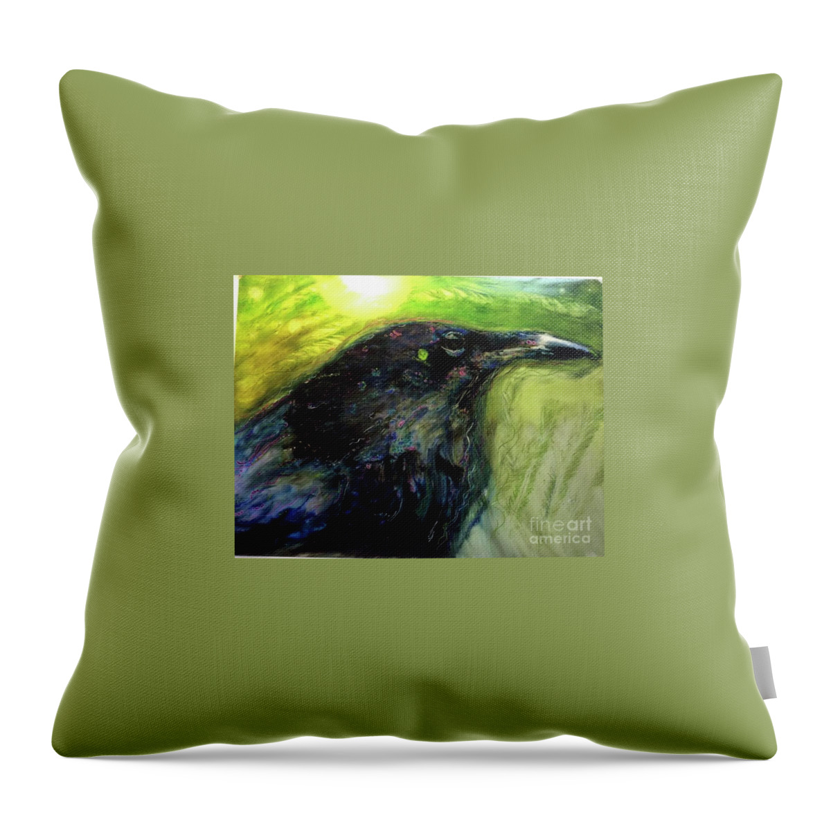 Raven Crows Throw Pillow featuring the painting The Breath of Winds by FeatherStone Studio Julie A Miller