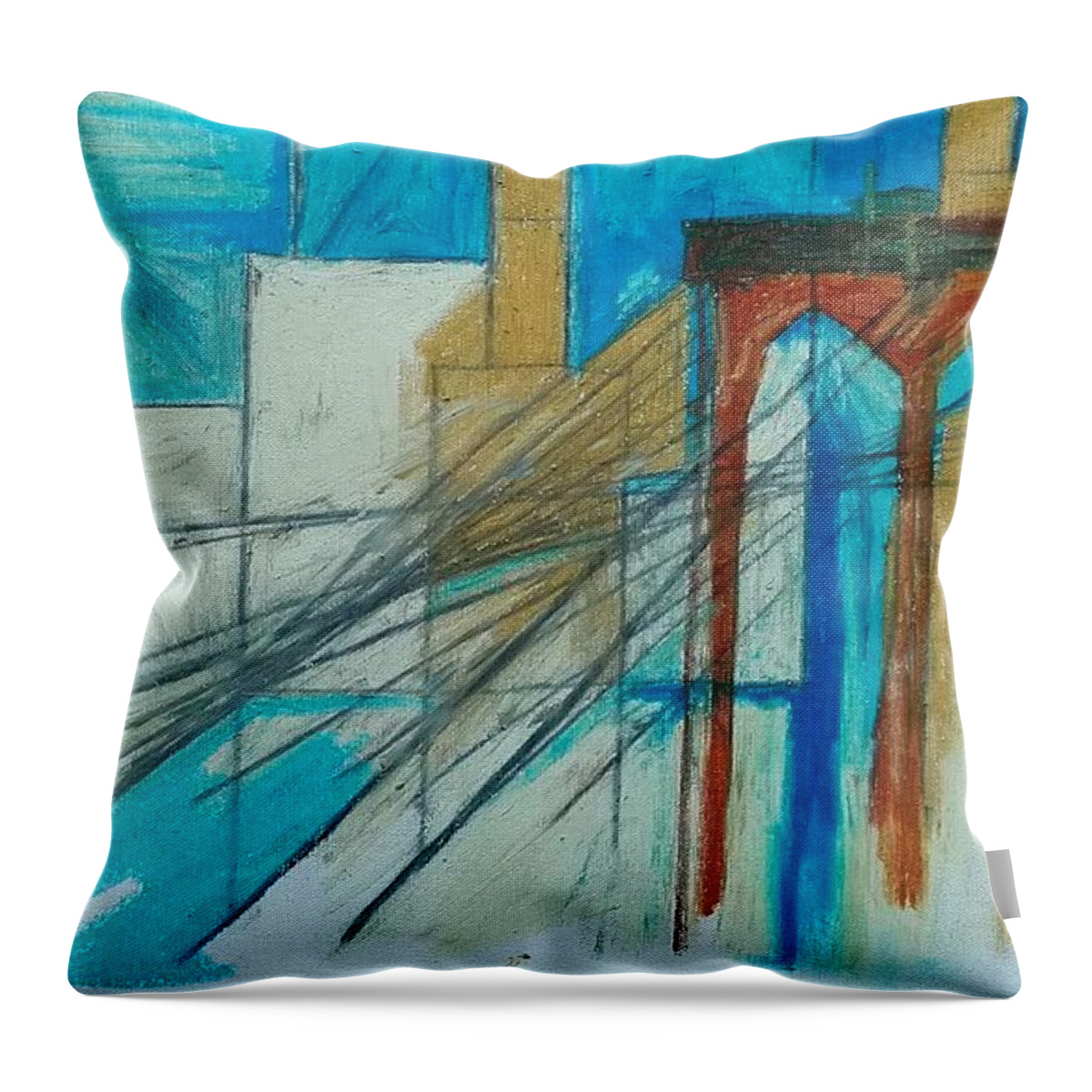 Brooklyn Throw Pillow featuring the drawing The Bridge by Helen Syron