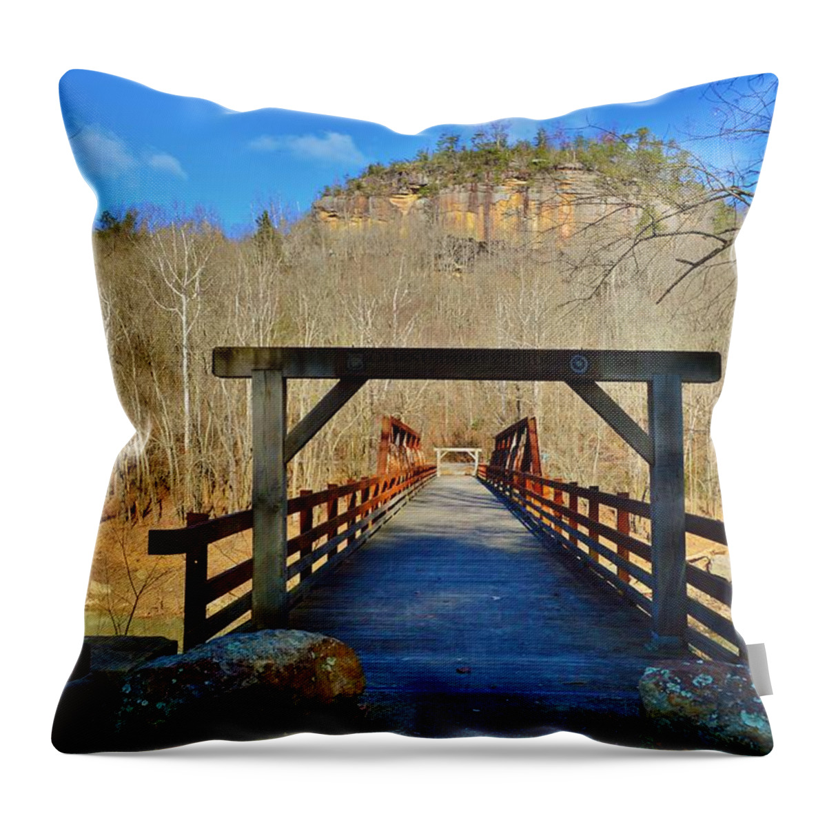 Featured Throw Pillow featuring the photograph The Bridge to the Butte by Stacie Siemsen