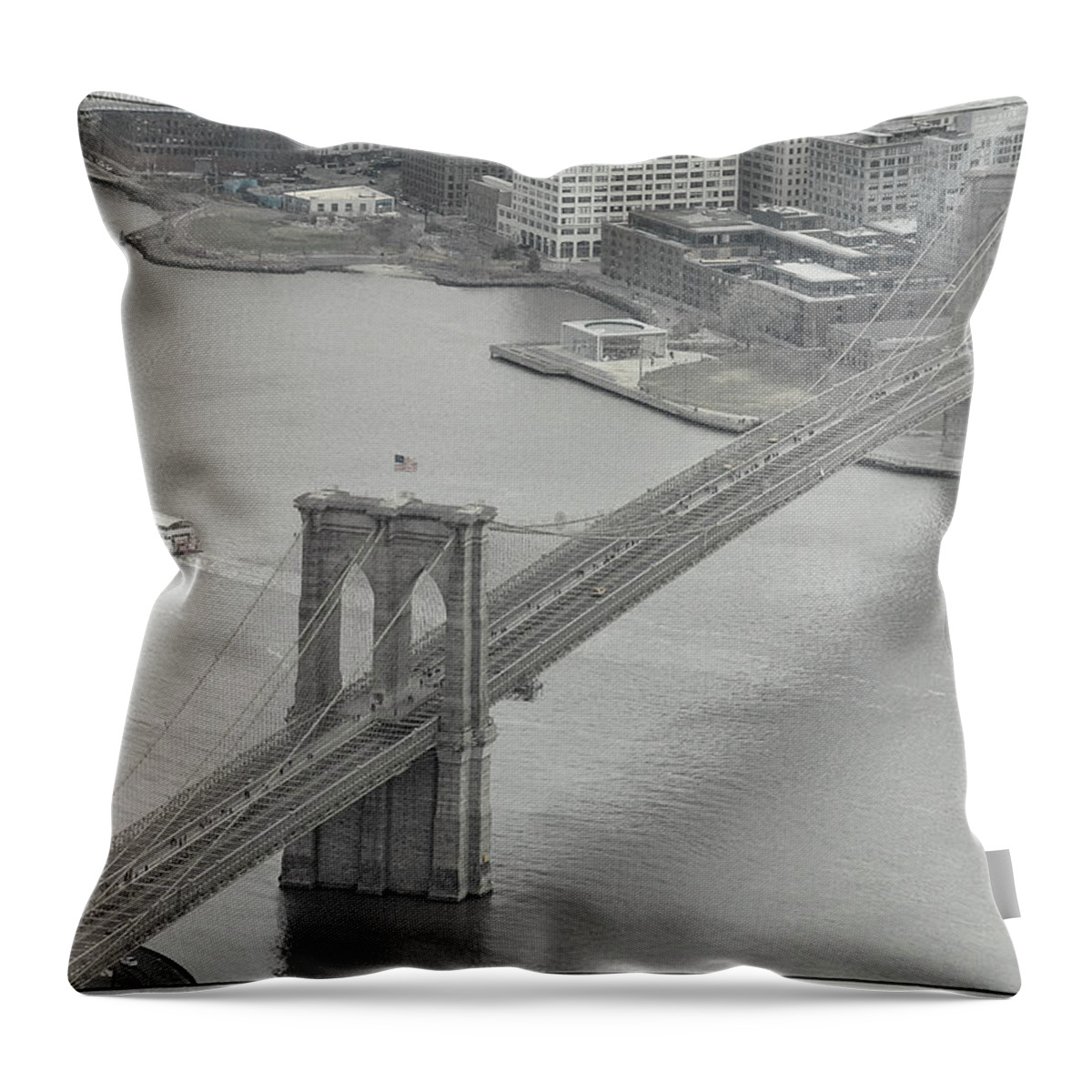 Brooklyn Bridge Throw Pillow featuring the photograph The Brooklyn Bridge From Above by Dyle Warren