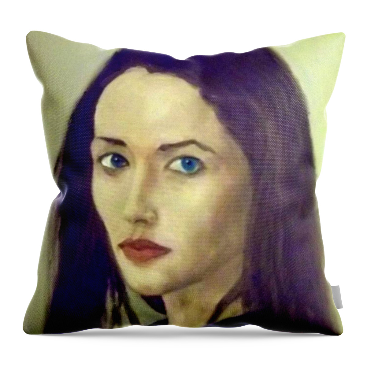 Young Throw Pillow featuring the painting The Brunette With Blue Eyes by Peter Gartner