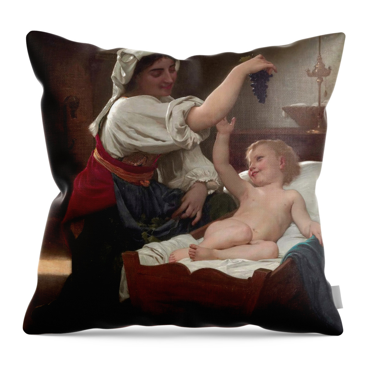 William-adolphe Bouguereau Throw Pillow featuring the painting The bunch of grapes by William-Adolphe Bouguereau
