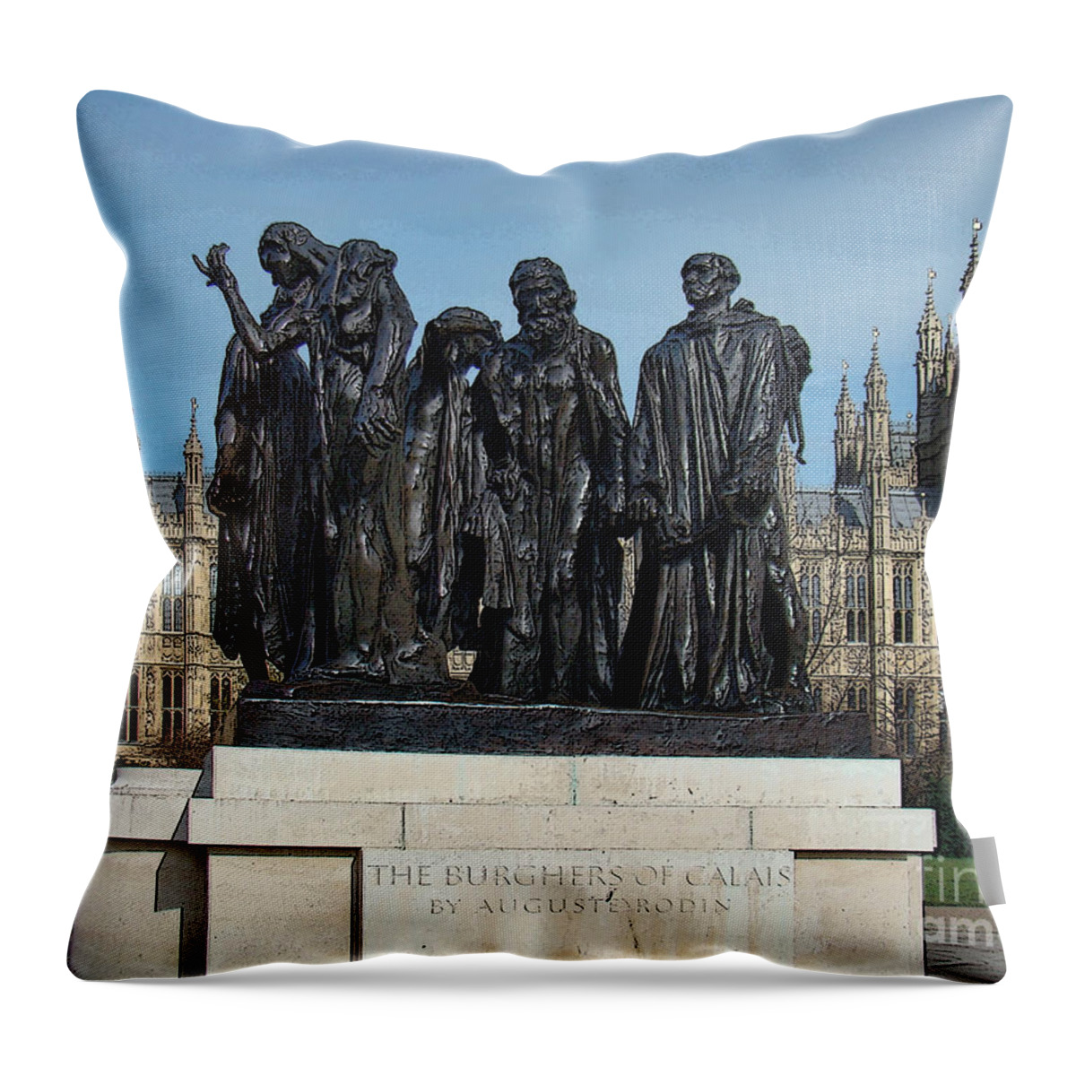 Burghers Throw Pillow featuring the photograph The Burghers Of Calais, in London, by Rodin by Al Bourassa