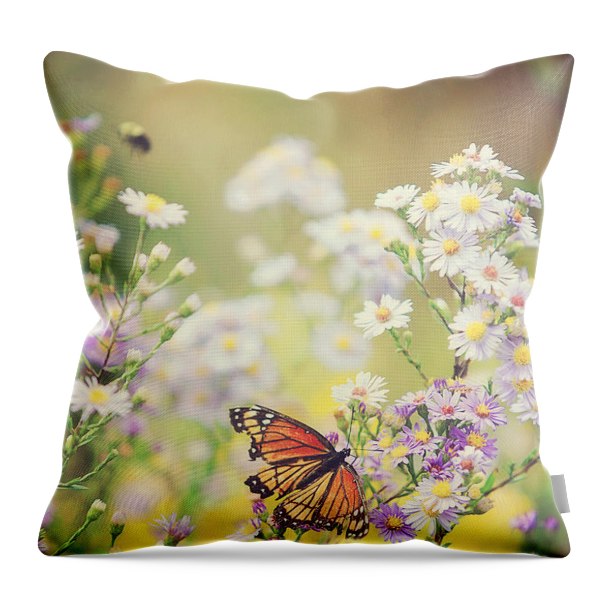 Butterfly Throw Pillow featuring the photograph The Butterfly and the Bee by Carrie Ann Grippo-Pike