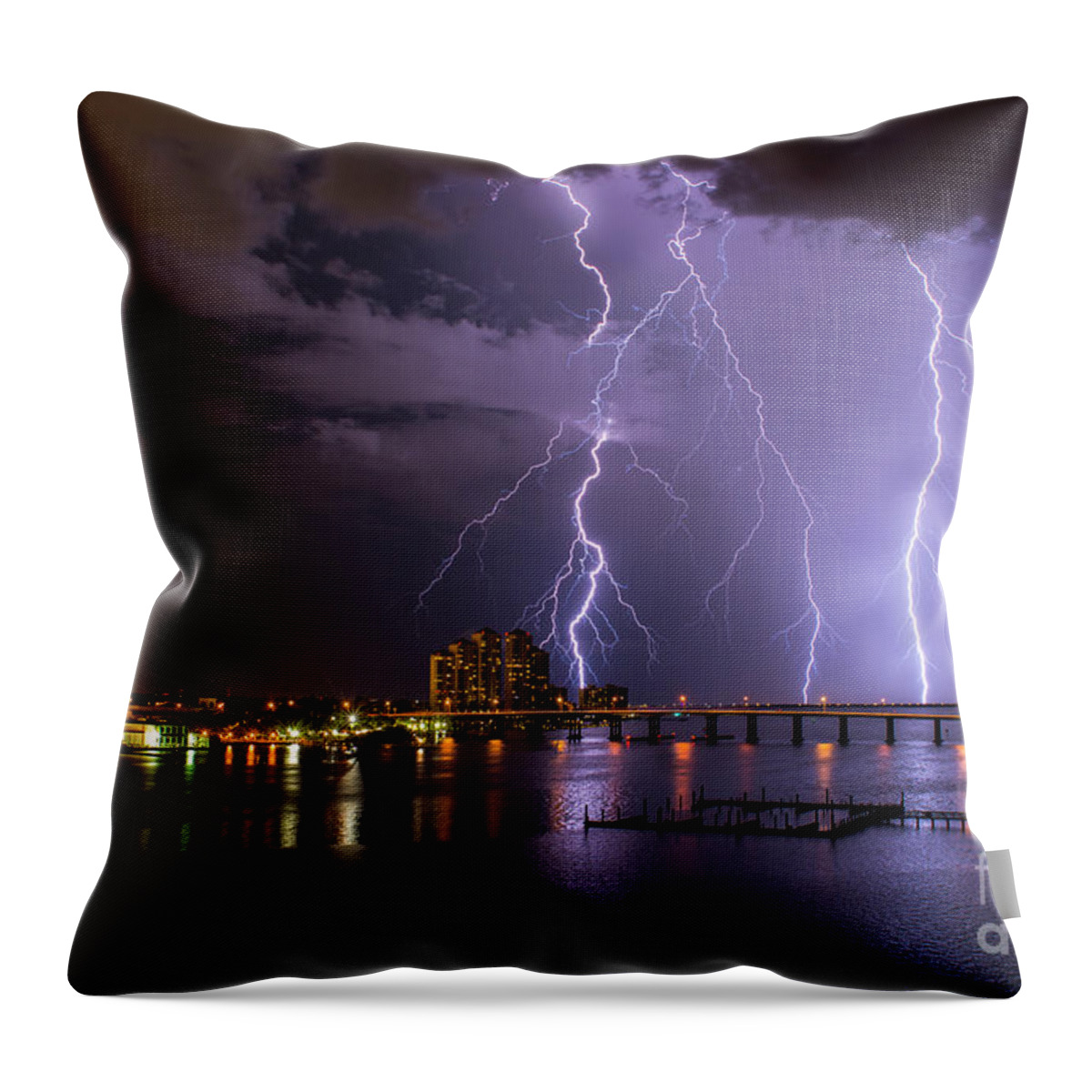 Lightning Throw Pillow featuring the photograph The Caloosahatchee by Quinn Sedam