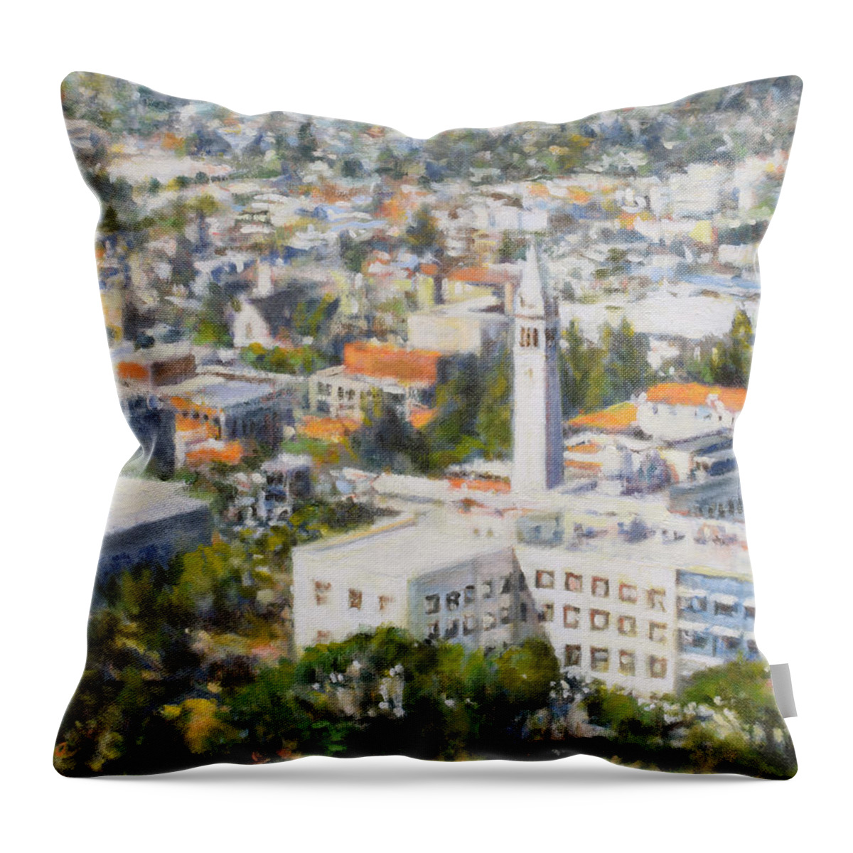 Uc Throw Pillow featuring the painting The Campanile by Kerima Swain