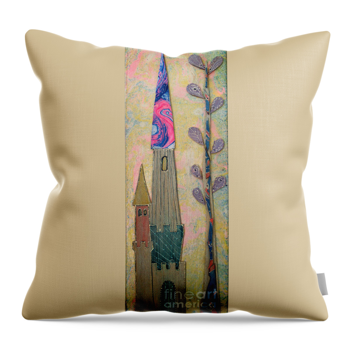 Castle Throw Pillow featuring the mixed media The castle gives it self away by Aqualia