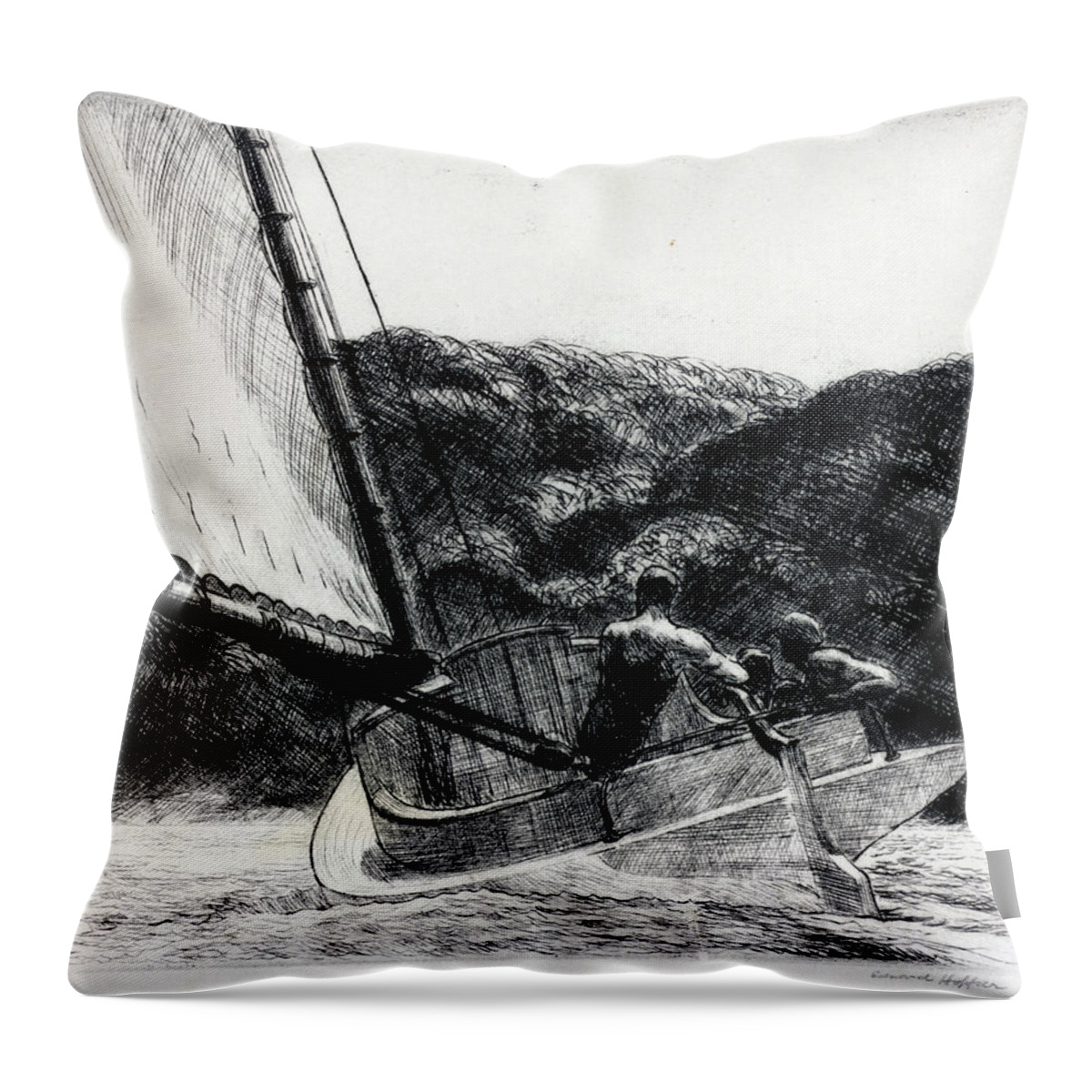 Edward Hopper Throw Pillow featuring the drawing The Cat Boat by Edward Hopper