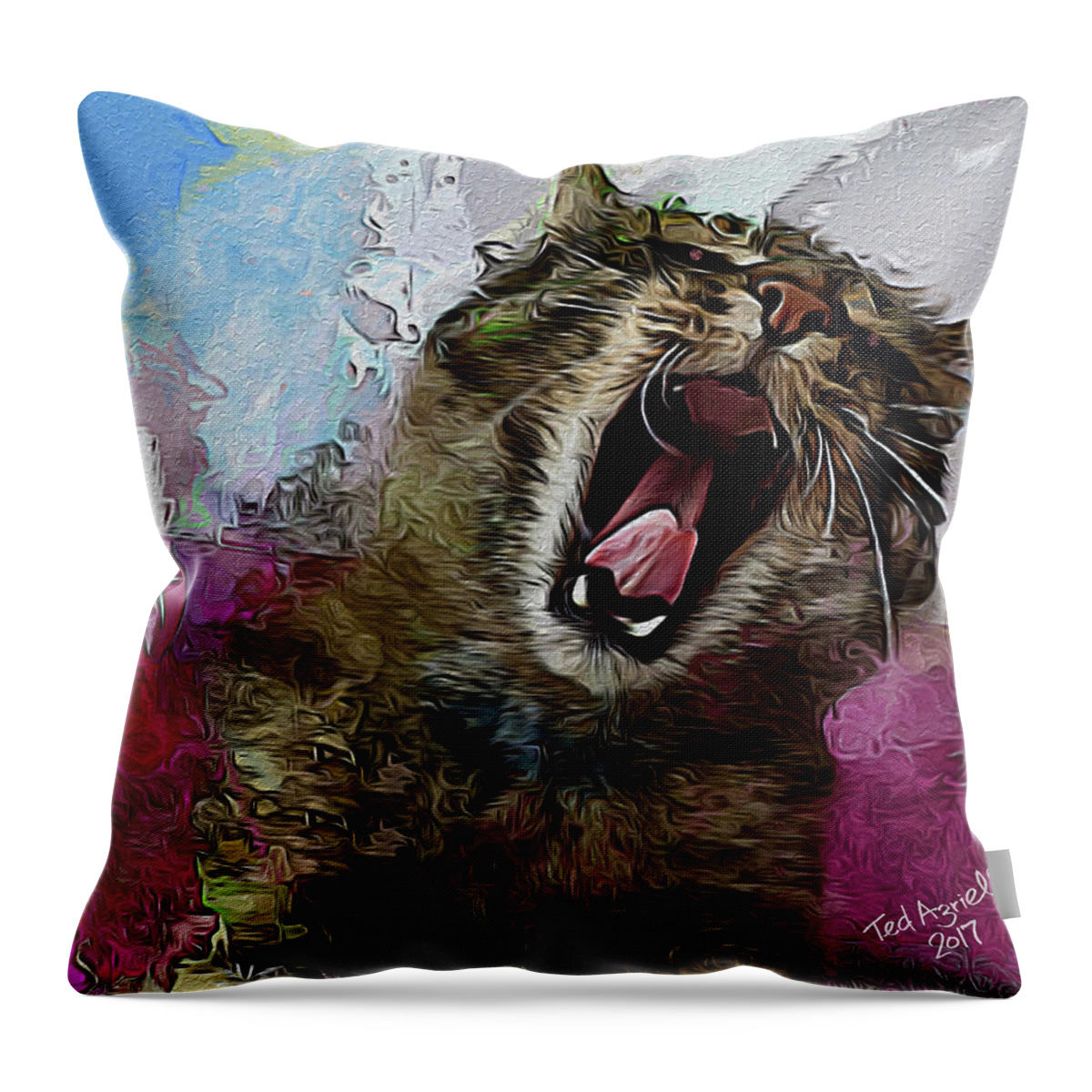 Cat Throw Pillow featuring the digital art The Cat's Meow by Ted Azriel