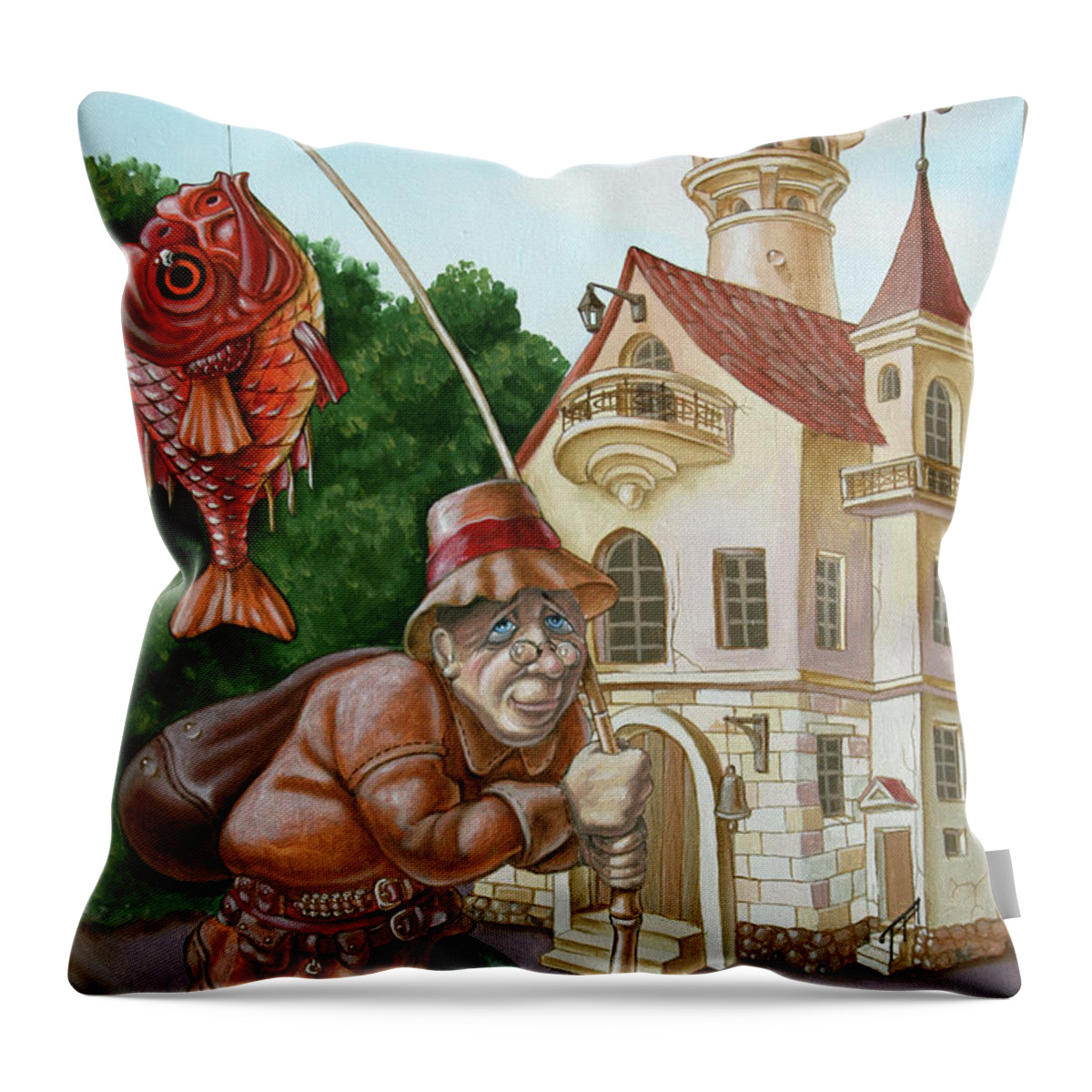Fisherman Throw Pillow featuring the painting The catch by Victor Molev