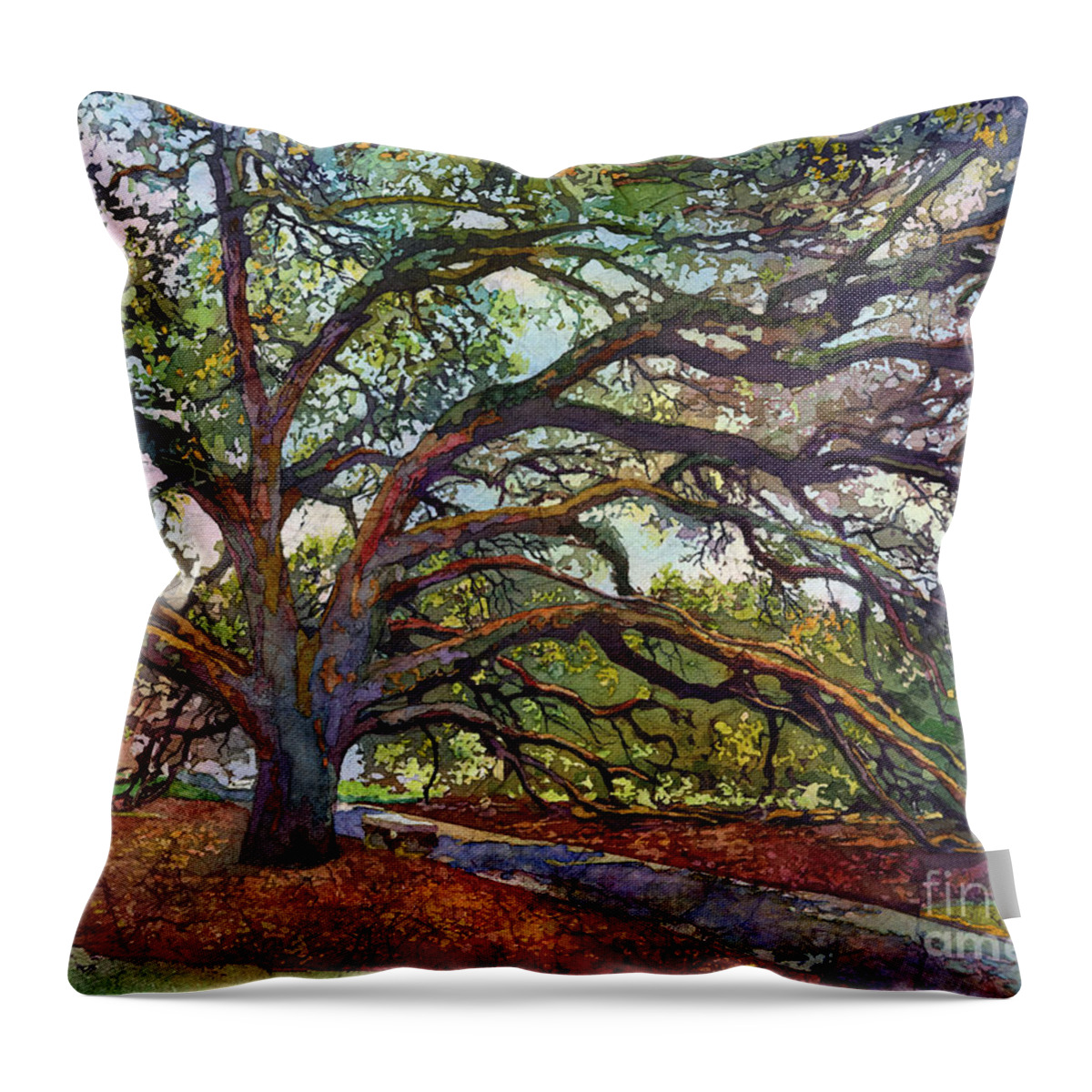 Oak Throw Pillow featuring the painting The Century Oak by Hailey E Herrera
