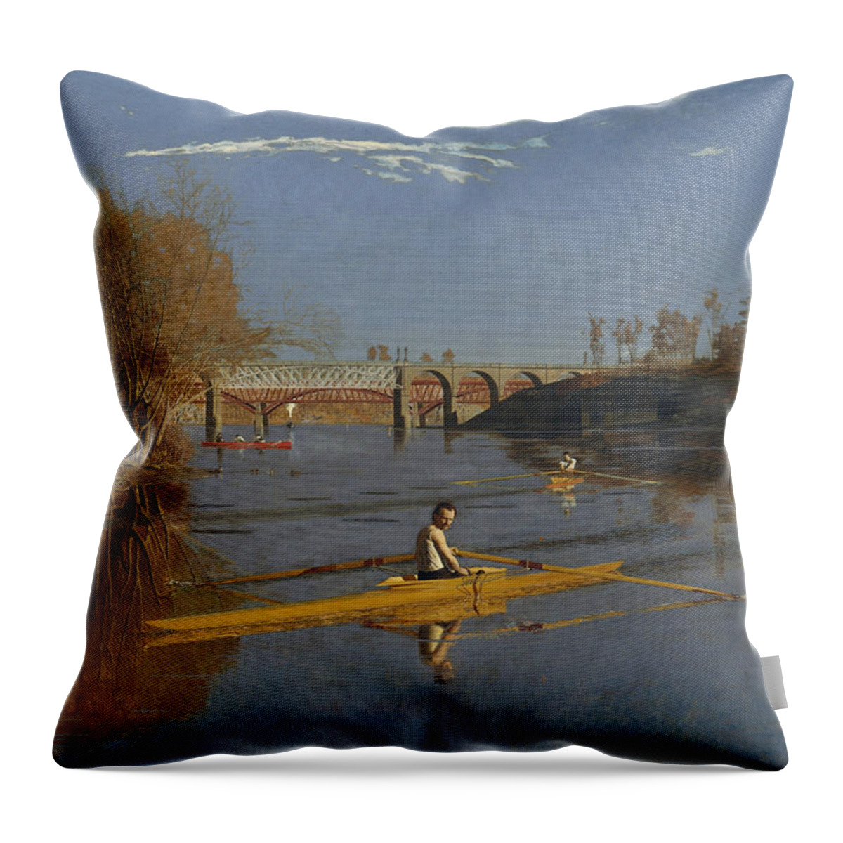 Thomas Eakins Throw Pillow featuring the painting The Champion Single Sculls by Thomas Eakins