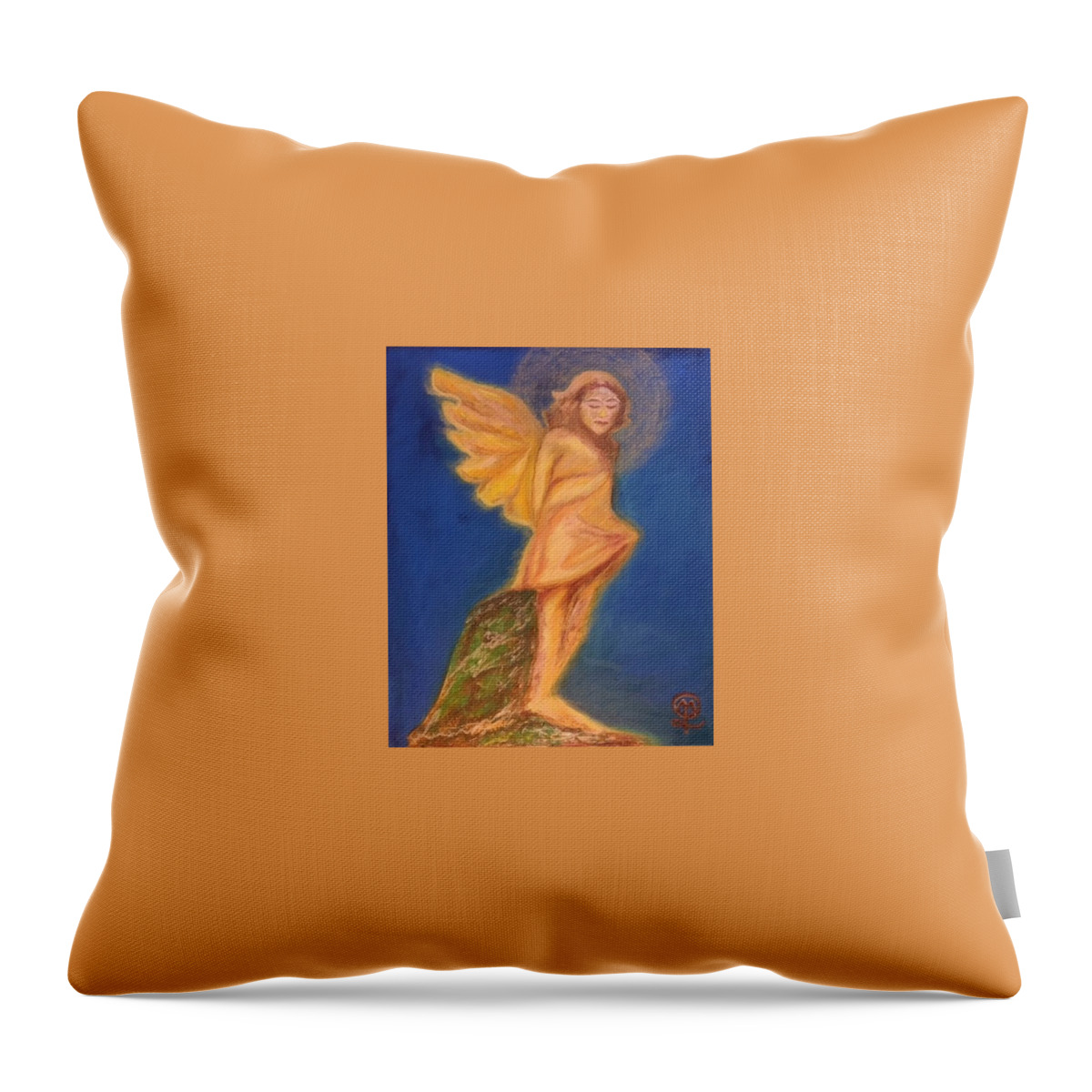 The Child Angel Throw Pillow featuring the painting The Child Angel by Therese Legere