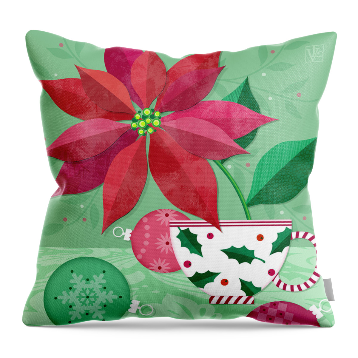 Christmas Throw Pillow featuring the digital art The Christmas Poinsettia by Valerie Drake Lesiak