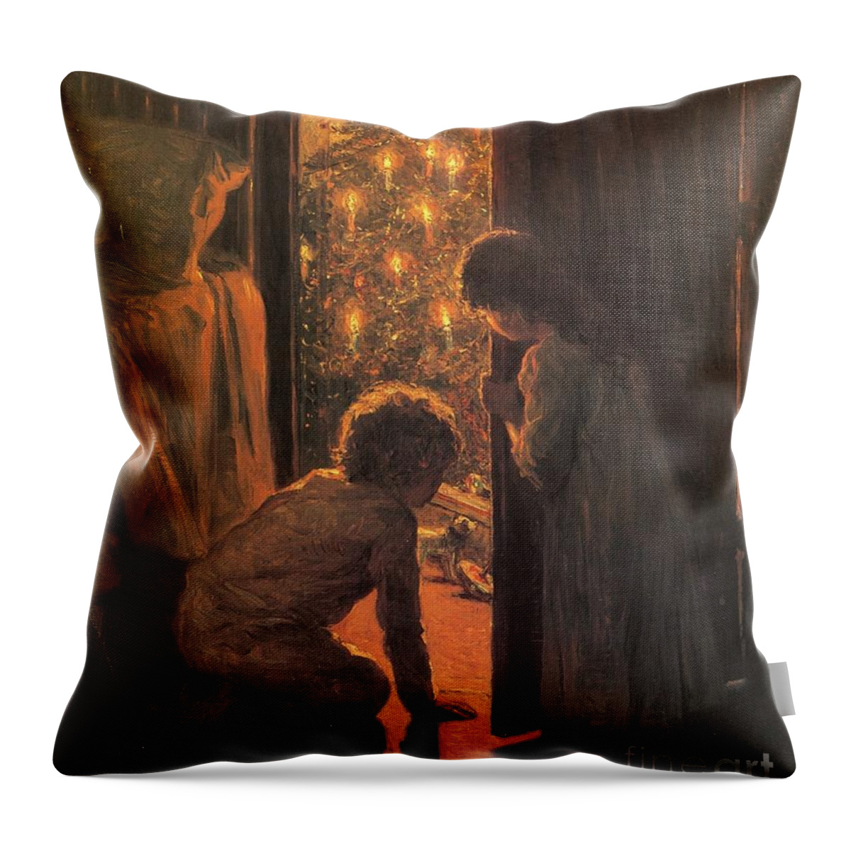 #faaAdWordsBest Throw Pillow featuring the painting The Christmas Tree by Henry Mosler