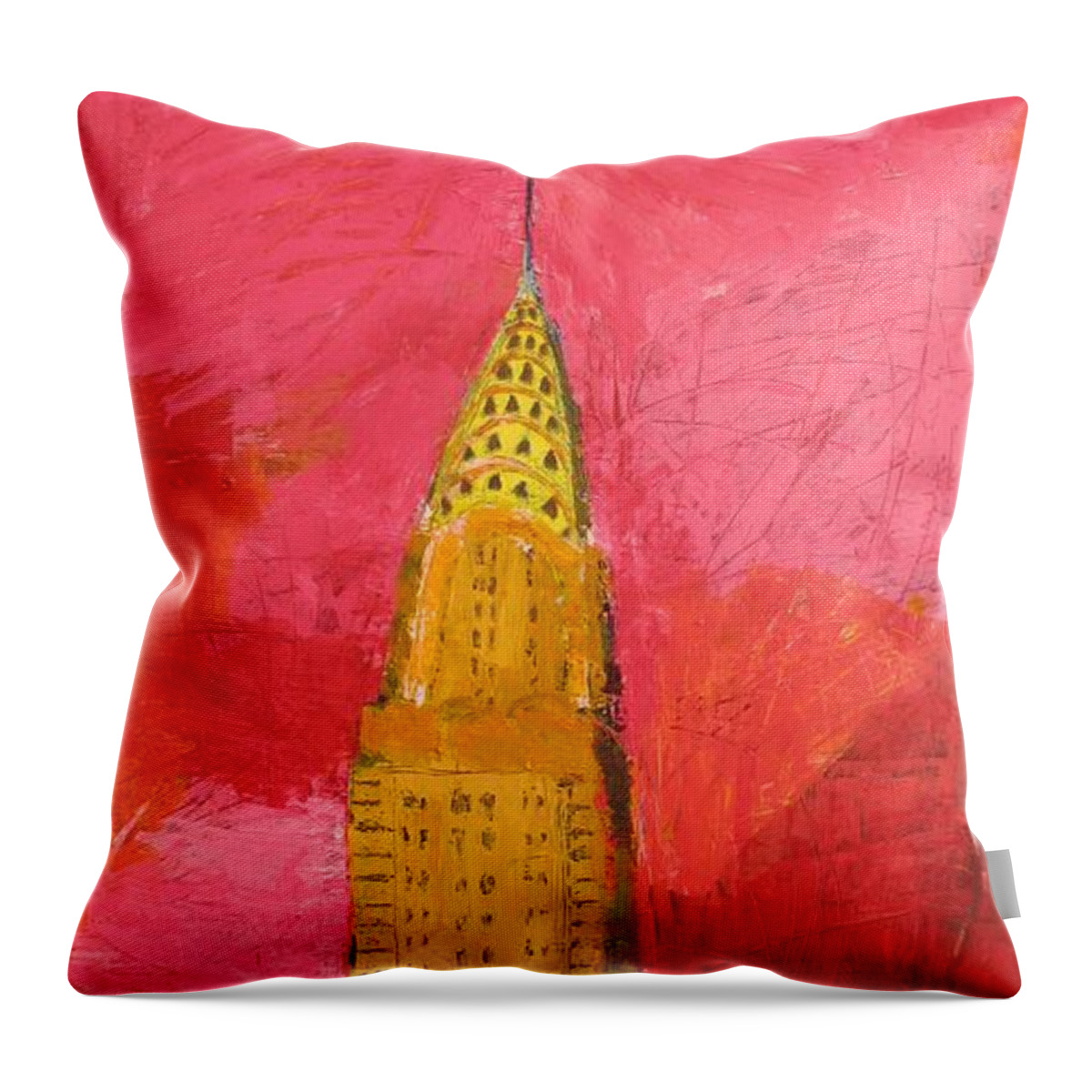  Red Throw Pillow featuring the painting The Chrysler With Red by Habib Ayat