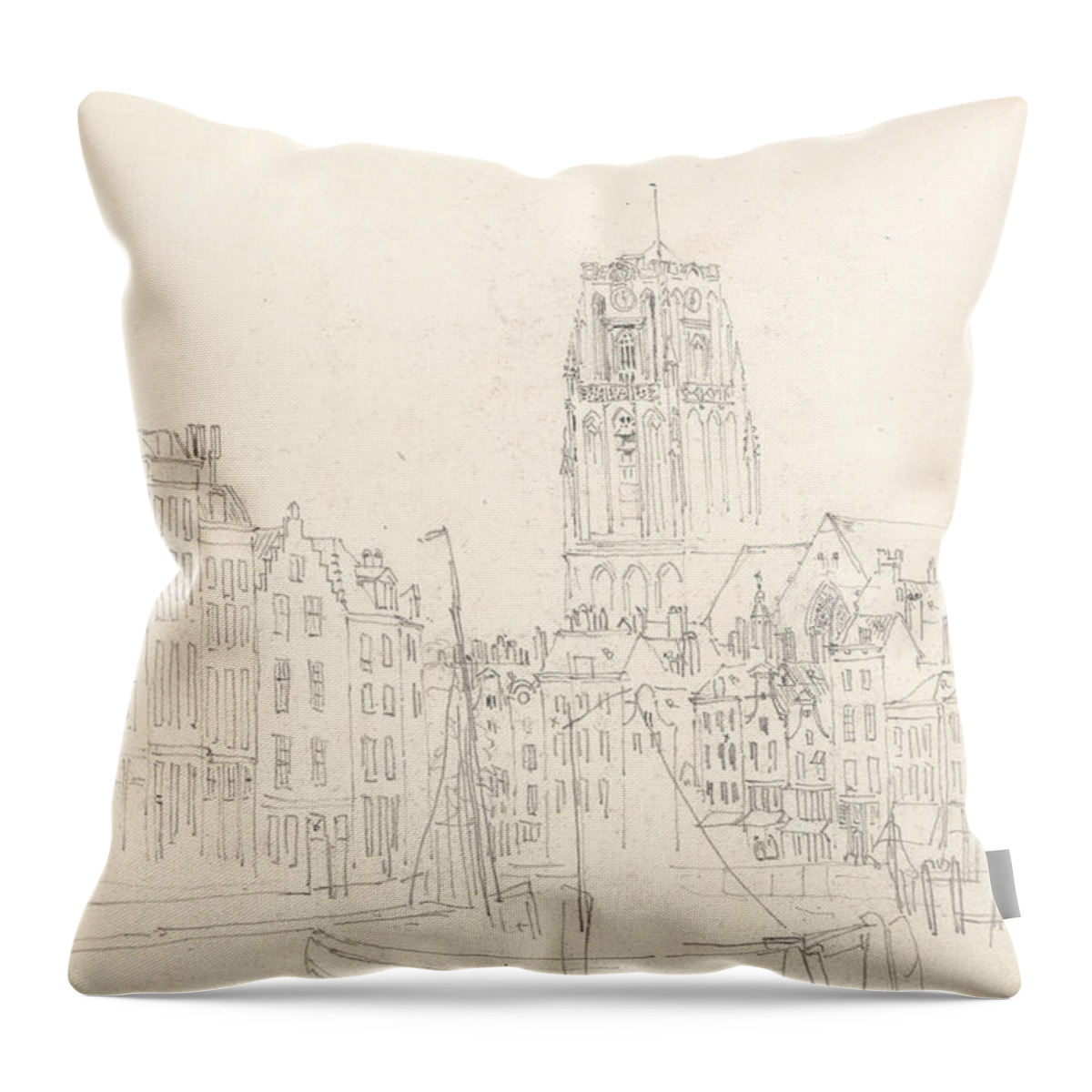 19th Century Art Throw Pillow featuring the drawing The Church of St. Lawrence by David Cox