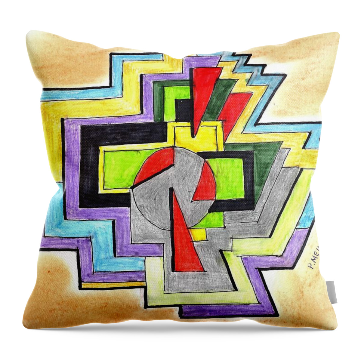Drawings By Paul Meinerth Throw Pillow featuring the drawing The City by Paul Meinerth