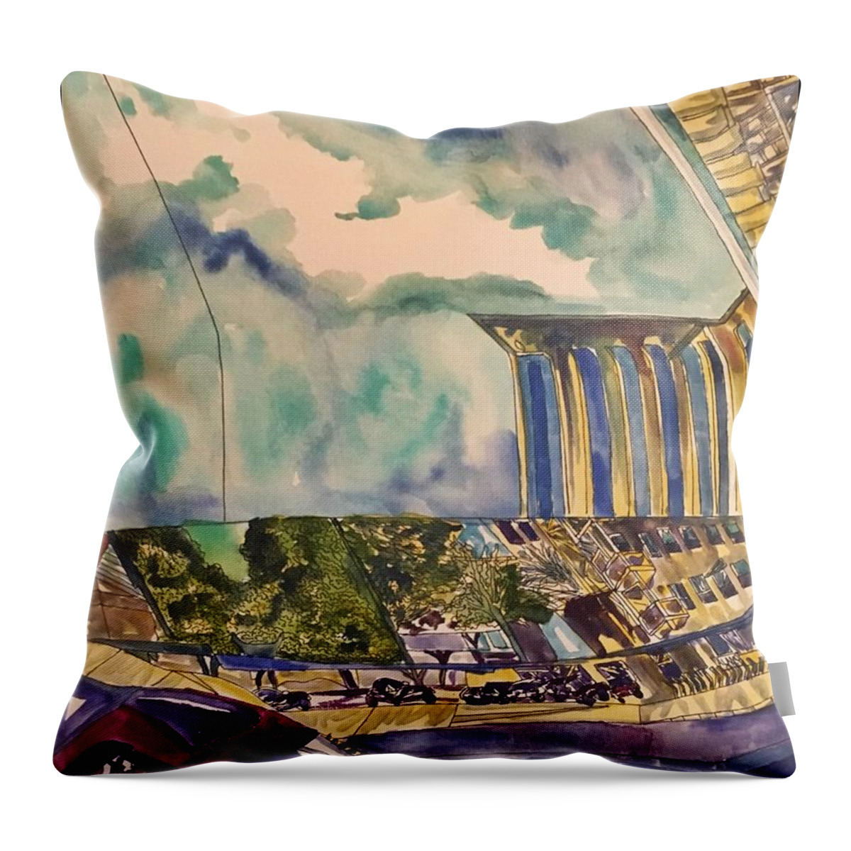 Cityscape Throw Pillow featuring the painting The City-Three Views by Angela Weddle