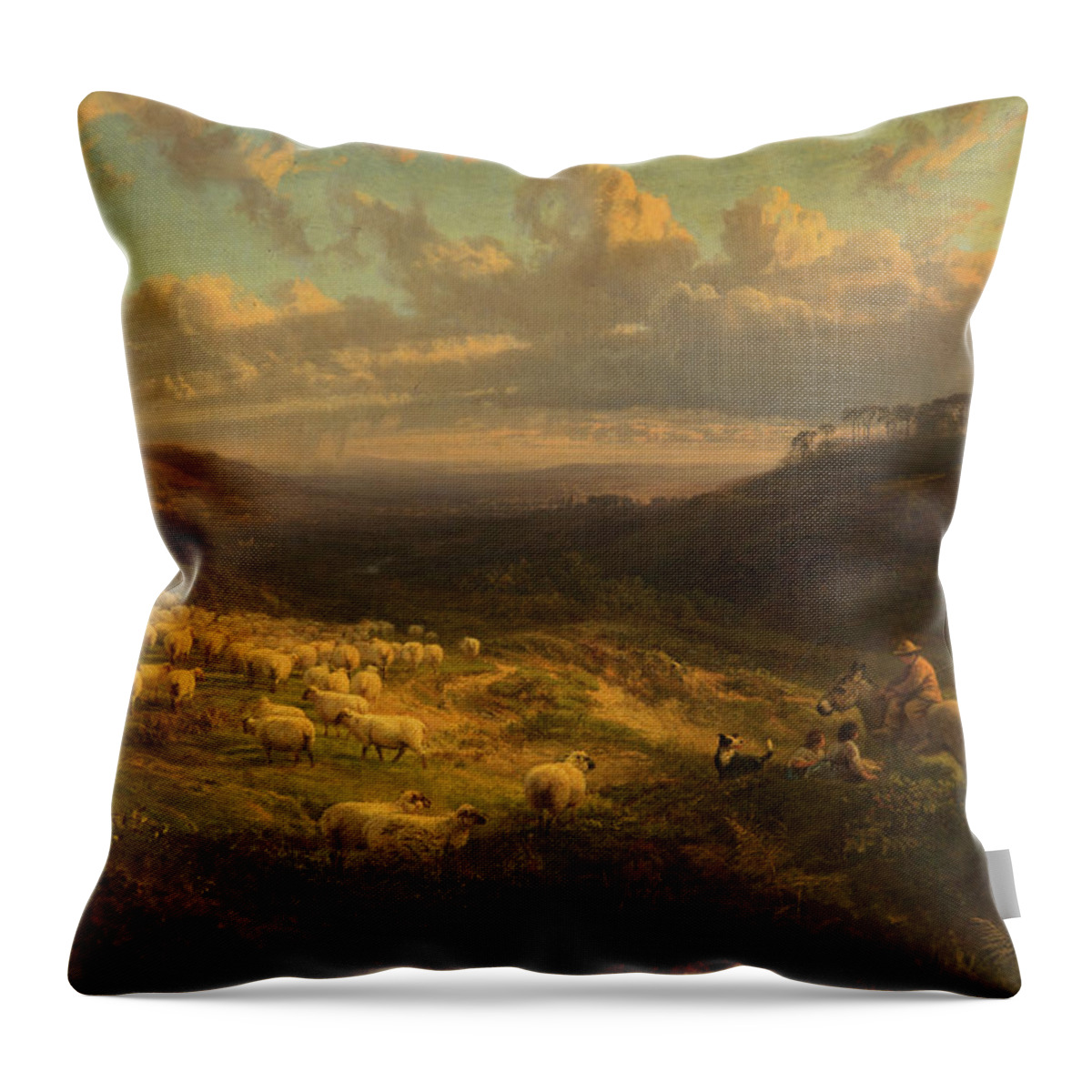 The Closing Day Throw Pillow featuring the painting The Closing Day, Scene in Sussex by George Vicat Cole