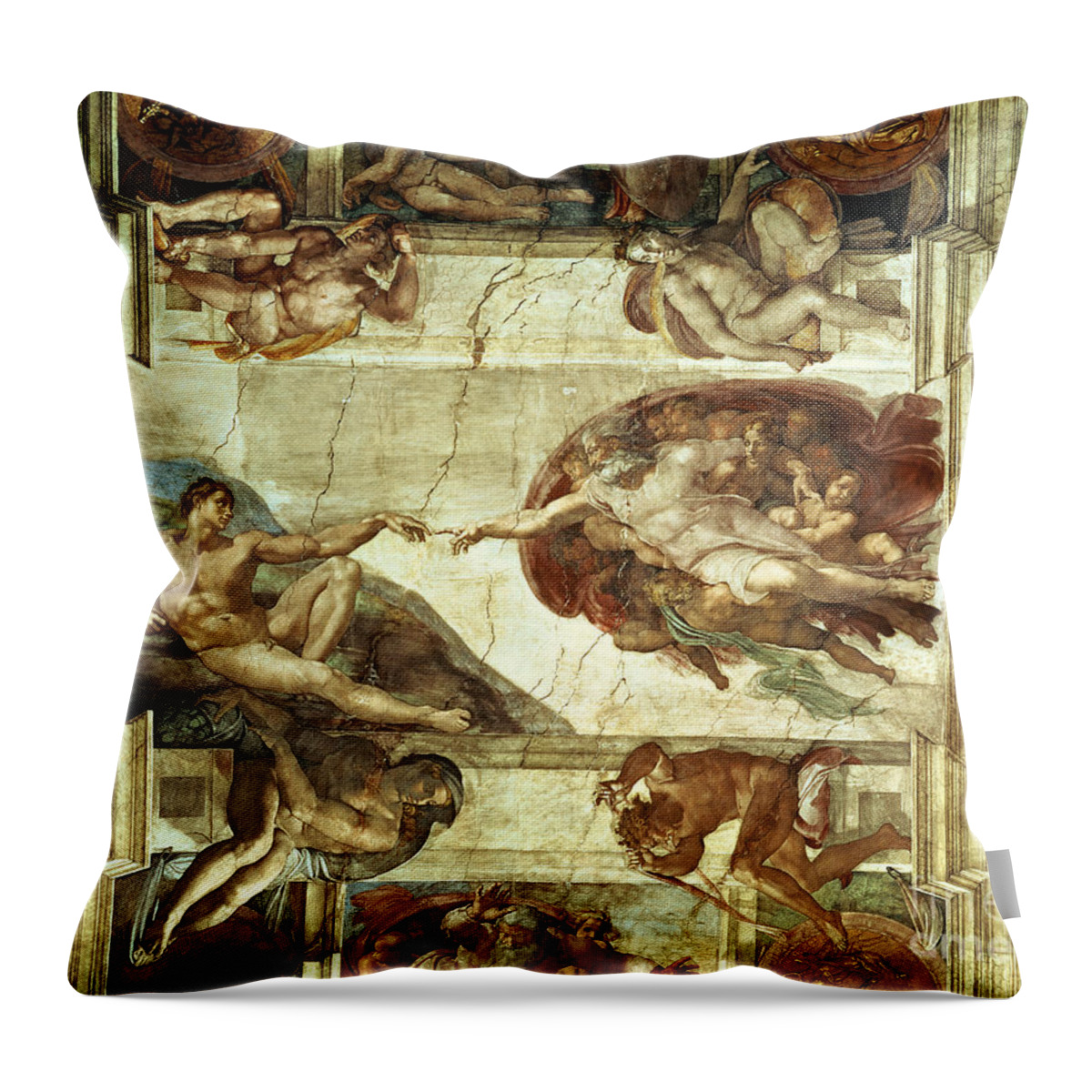 The Creation Of Adam Throw Pillow featuring the painting The Creation of Adam by Michelangelo
