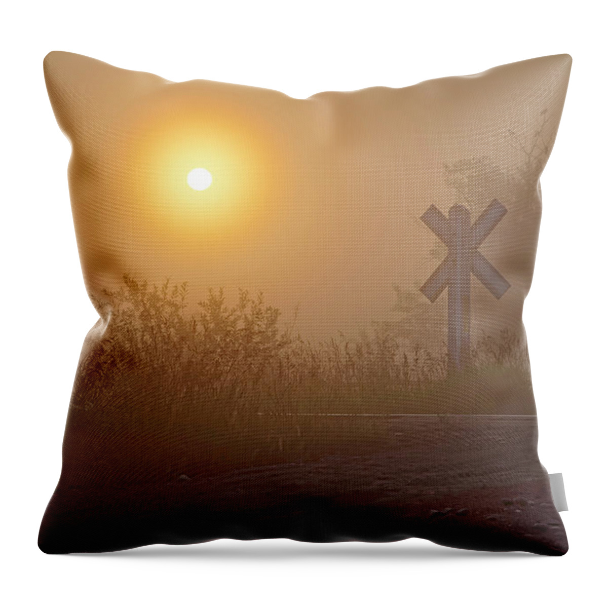 Railroad Crossing Throw Pillow featuring the photograph The Crossing by Dan Jurak