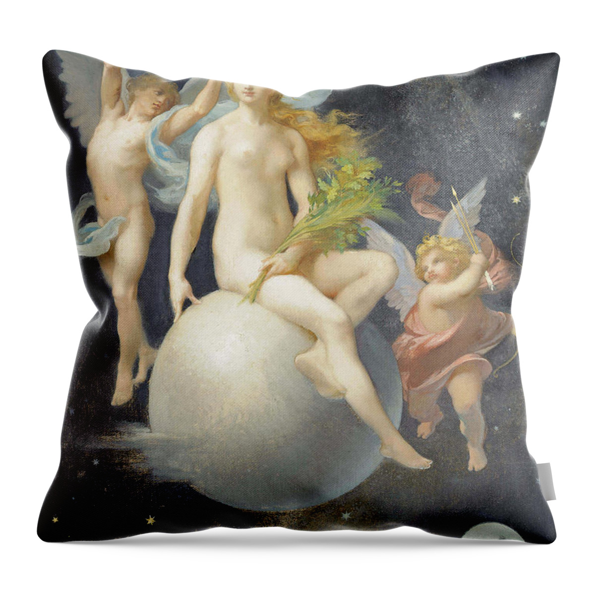 Urbain Bourgeois Throw Pillow featuring the painting The crowning of Venus by Urbain Bourgeois